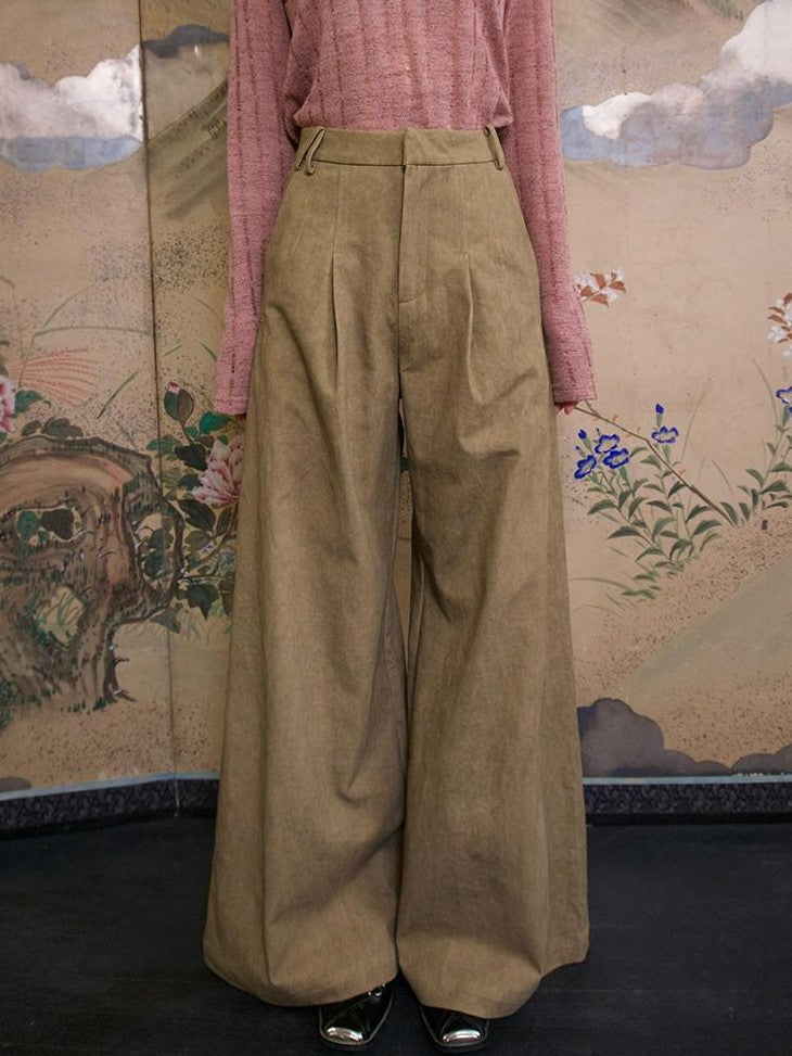 Dorydory New Chinese Style High Waist Wide Leg Cotton Women&