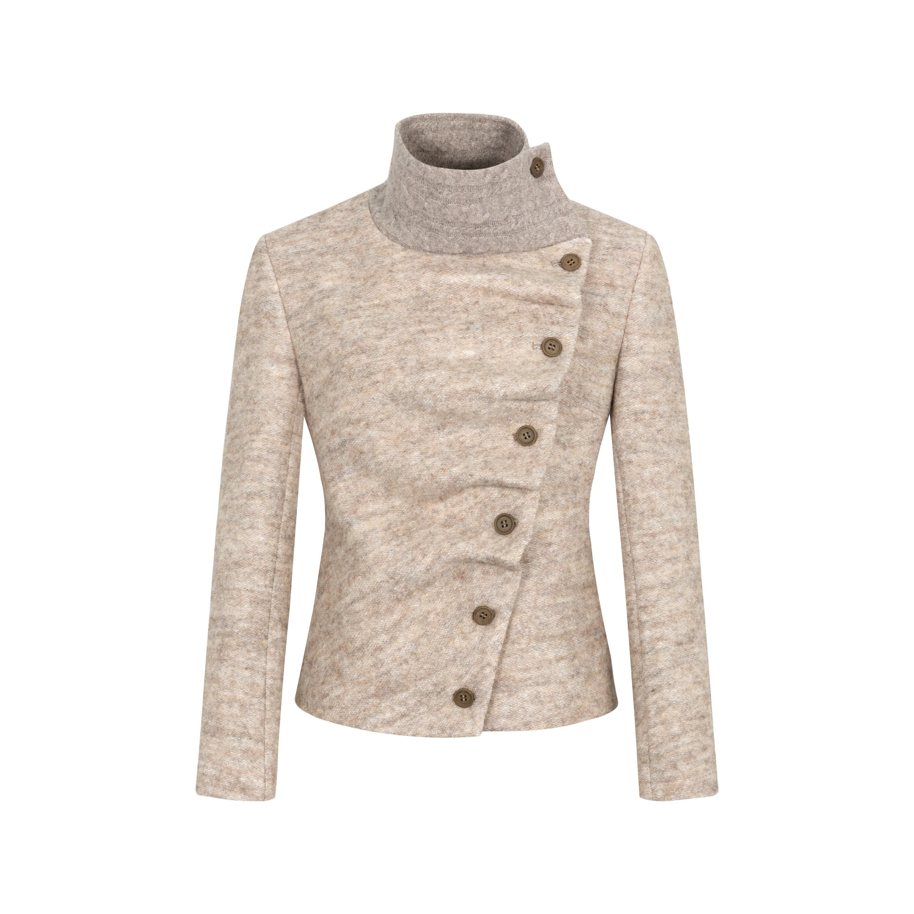 Dorydory_Oatmeal_Knitted_Collar_Patchwork_Asymmetric_Placket_Women&