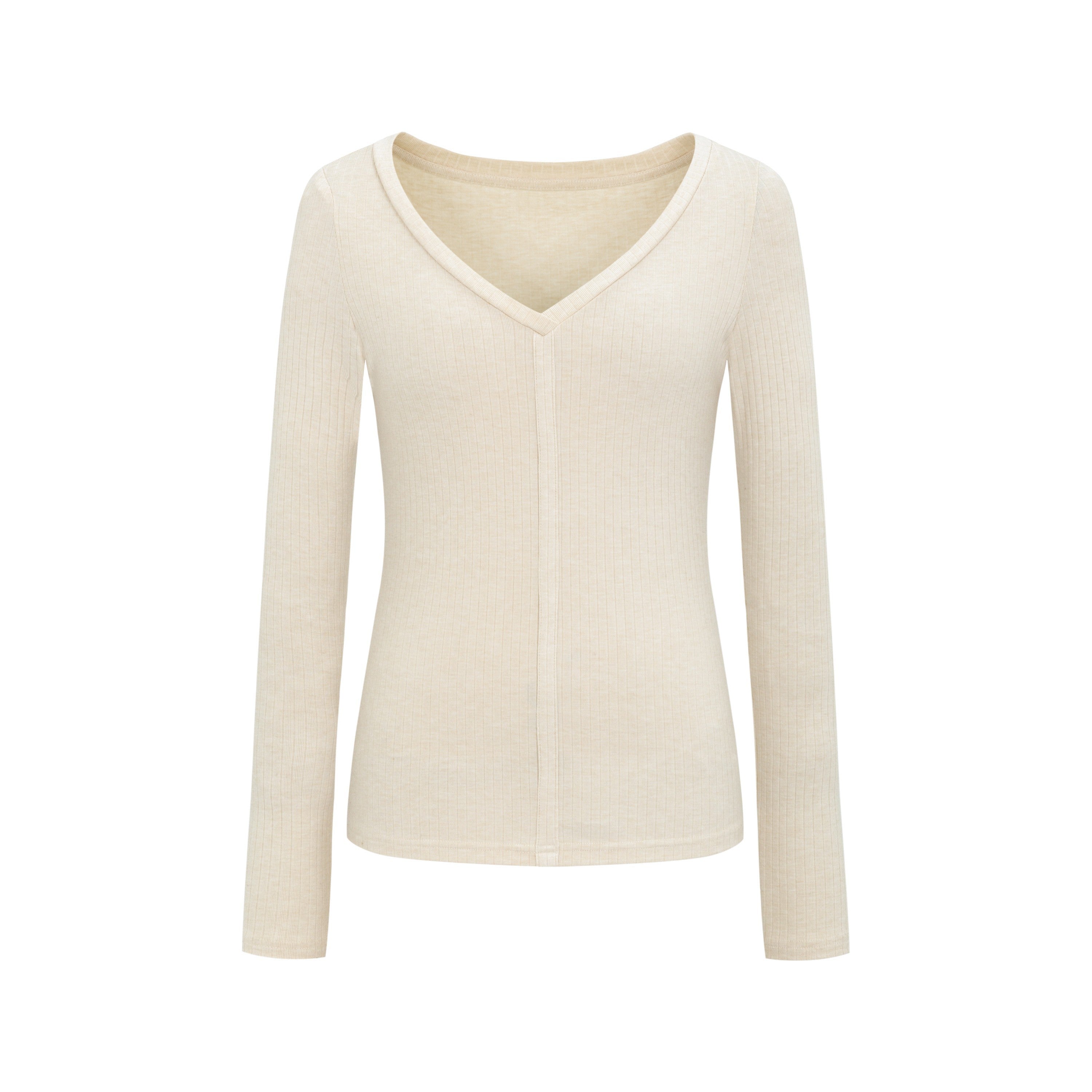 Dorydory_Oatmeal_V-neck_Ribbed_Slim_Fit_Women&