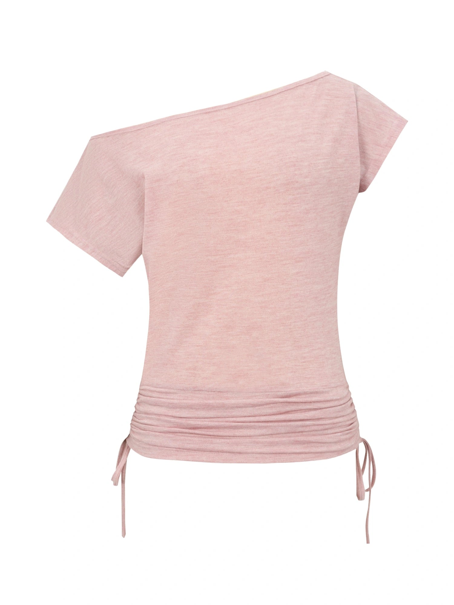 Oblique Shoulder Drawstring T-shirt Top