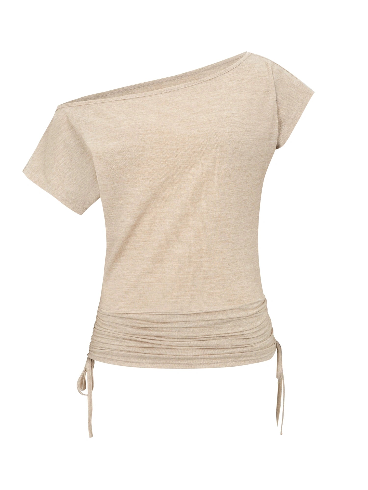 Oblique Shoulder Drawstring T-shirt Top