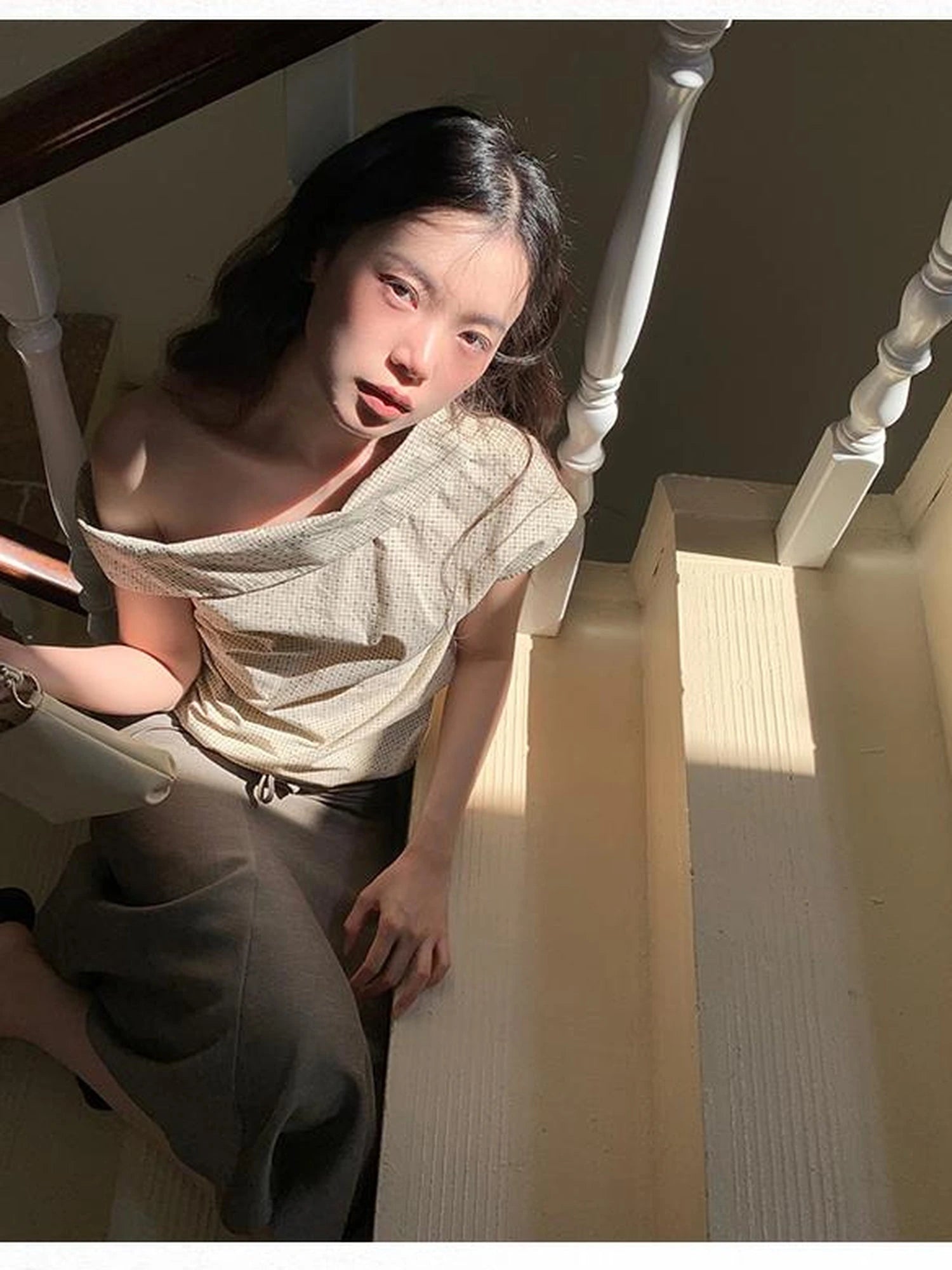 Off Shoulder Gingham Peplum Top With Detachable Sleeve