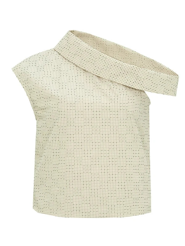 Off Shoulder Gingham Peplum Top With Detachable Sleeve