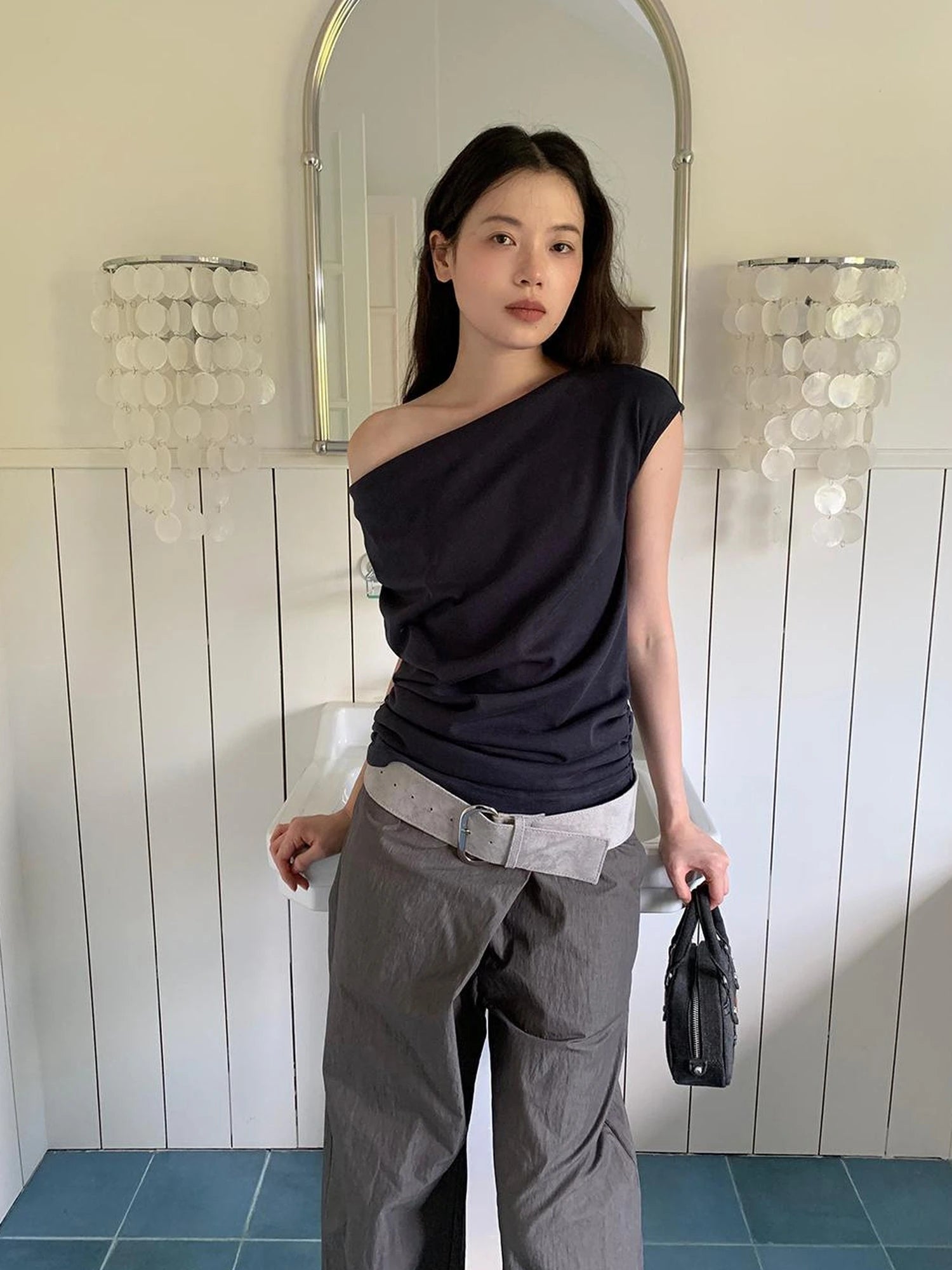 Off Shoulder Ruffle Neckline T-shirt In Red