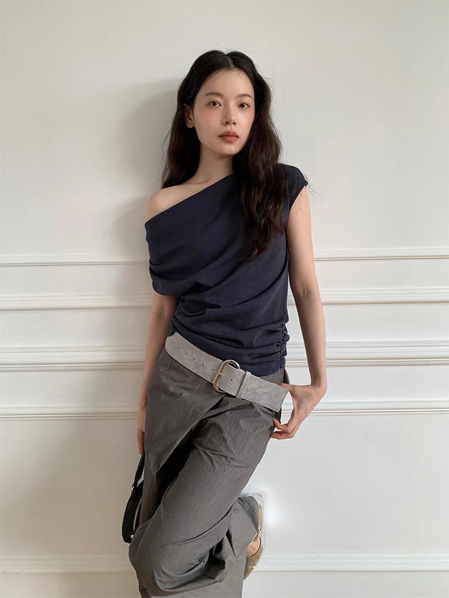 Off Shoulder Ruffle Neckline T-shirt In Red