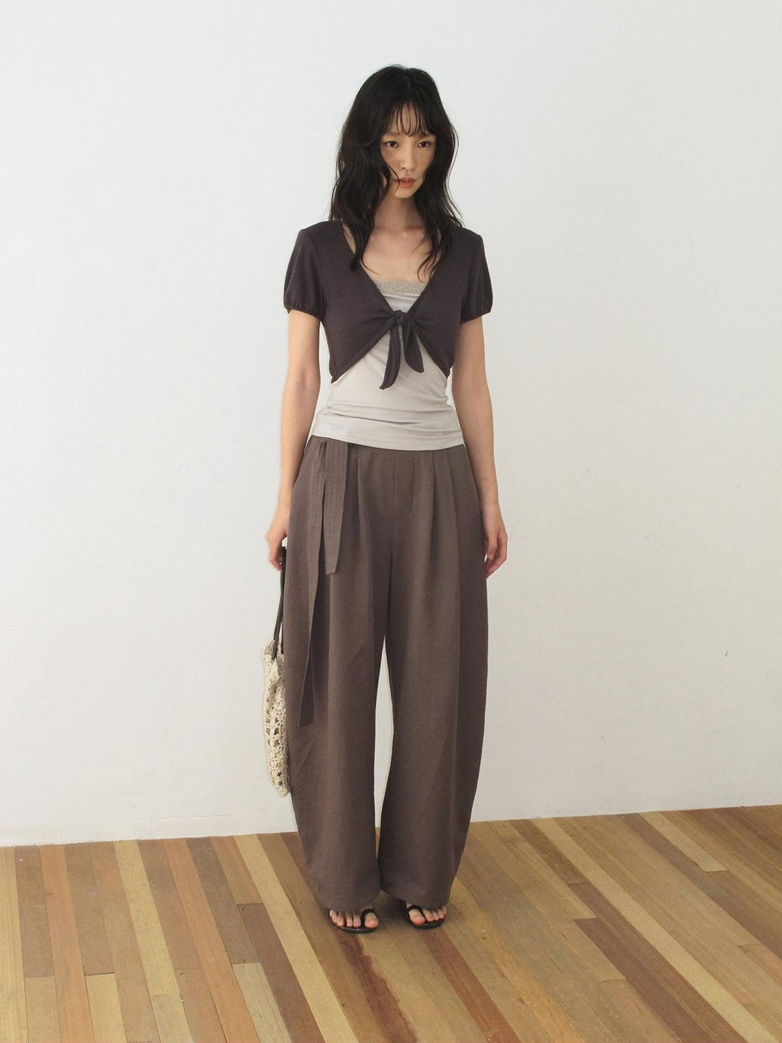 Dorydory Olive Double Pleat Drapey Curved Tie Women&