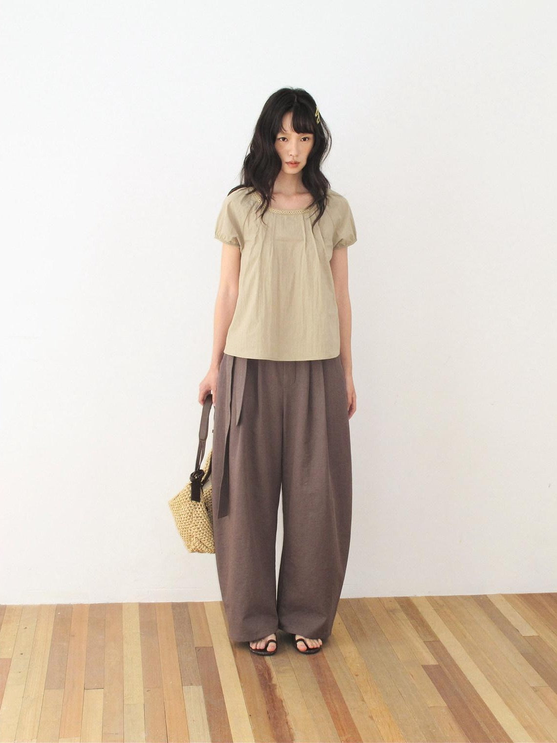 Dorydory Olive Double Pleat Drapey Curved Tie Women&