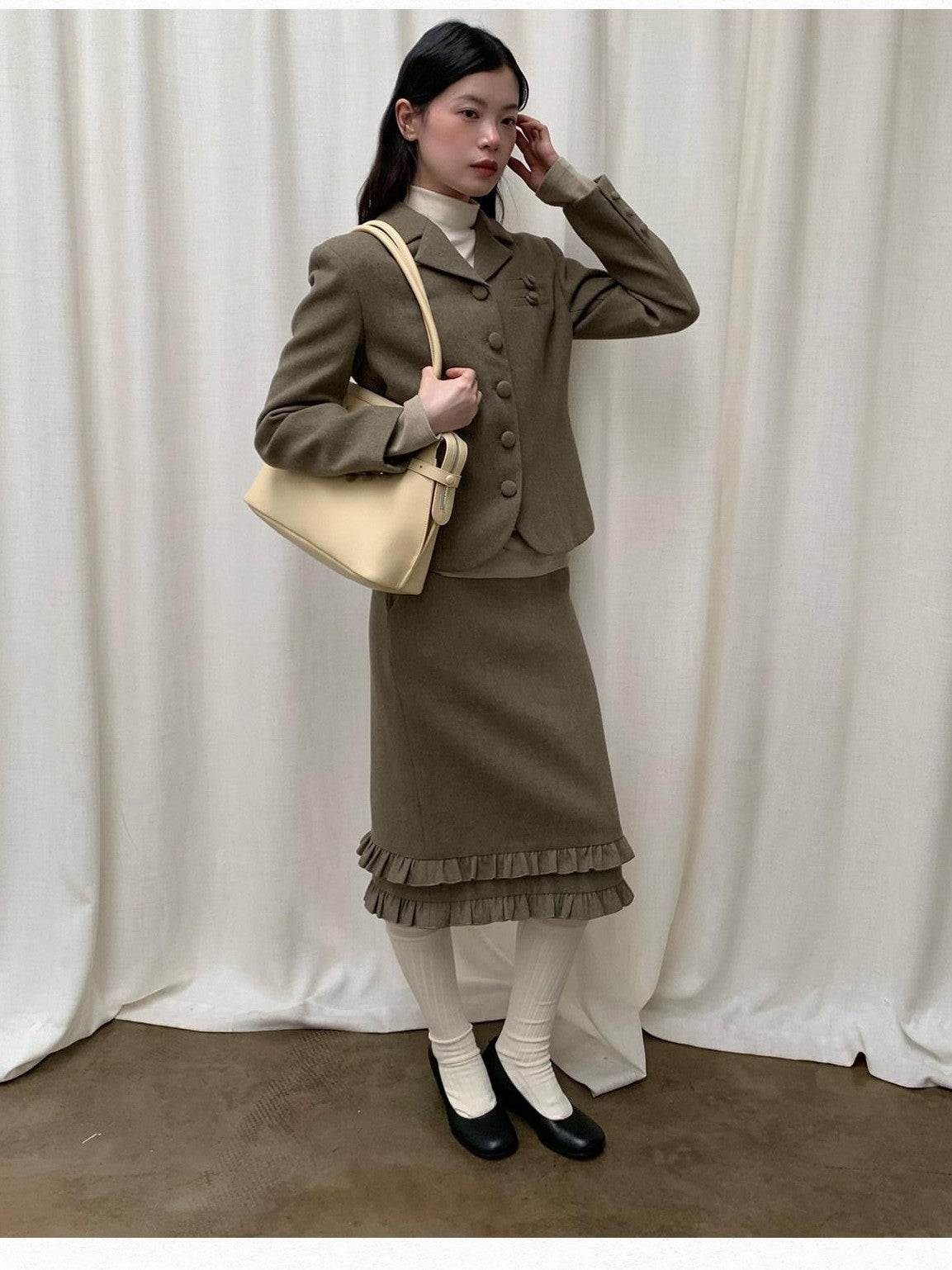 Dorydory Olive Green Vintage Cinched Waist Slimming Women&