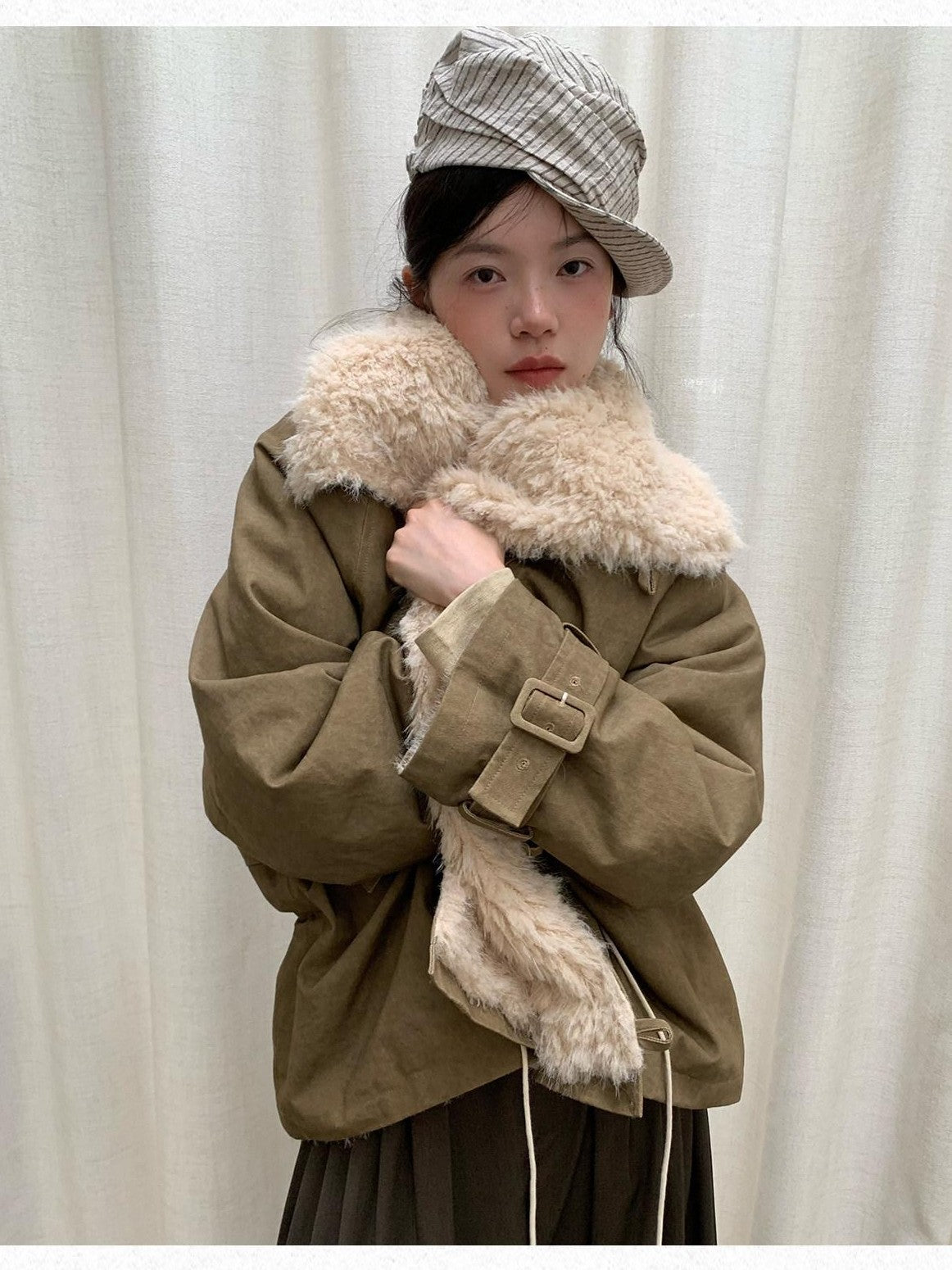 Dorydory Oversized Lapel Distressed Vintage Warm Women&