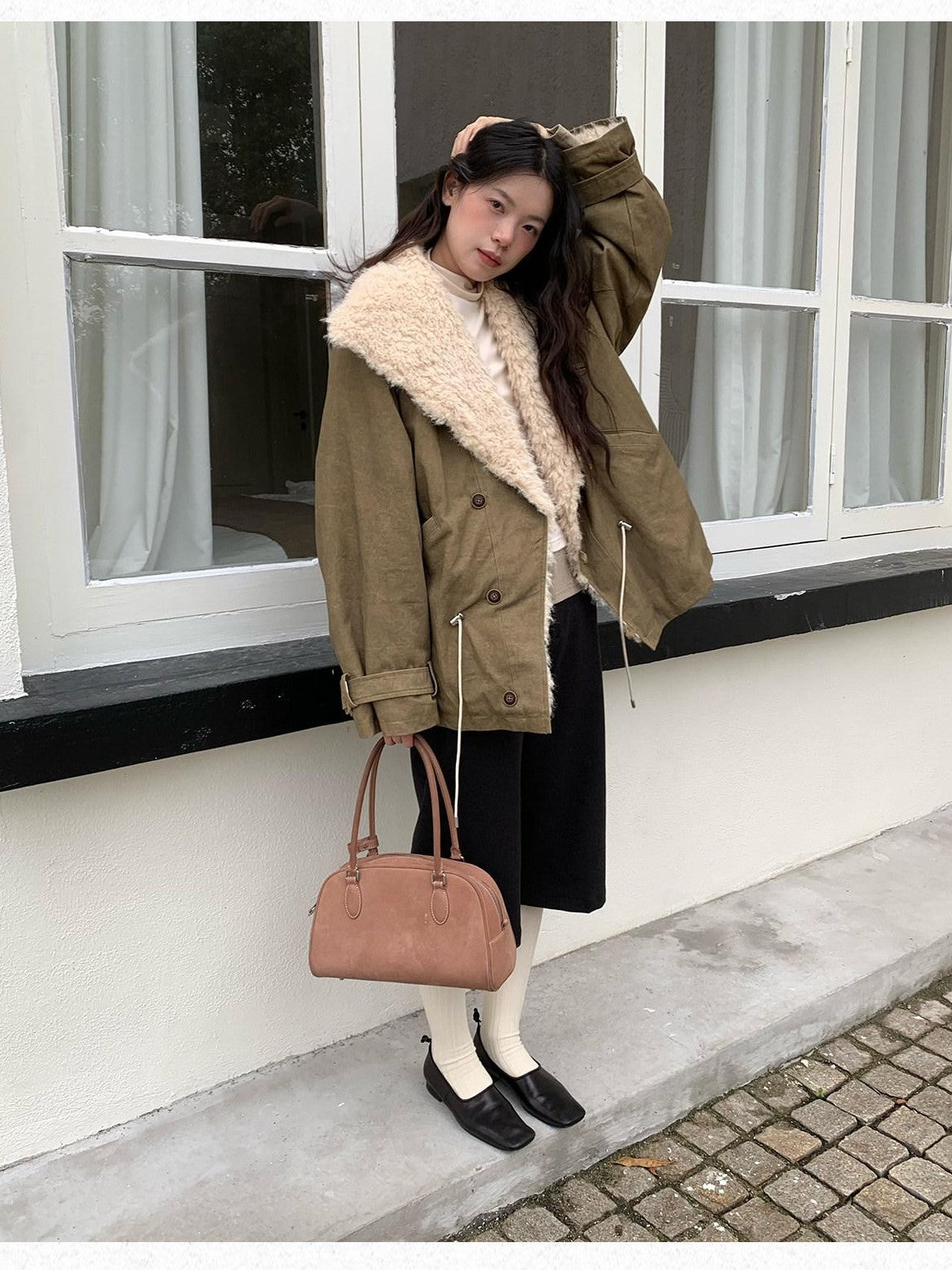 Dorydory Oversized Lapel Distressed Vintage Warm Women&