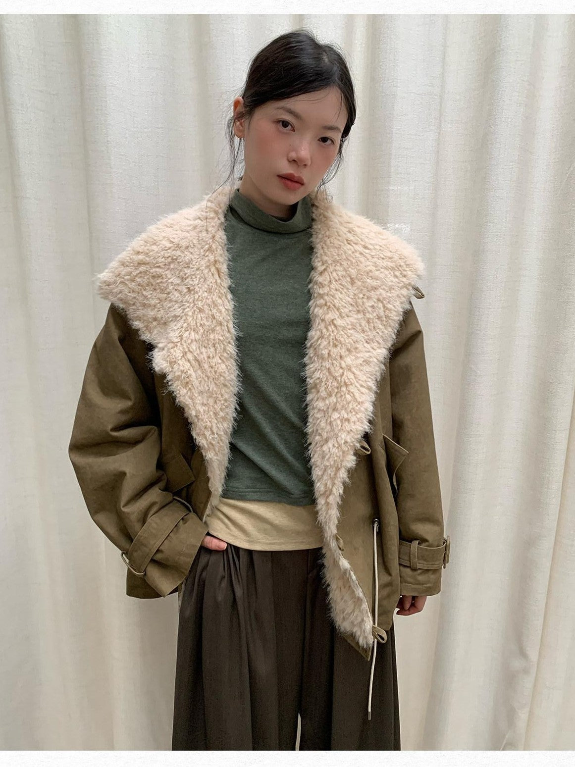 Dorydory Oversized Lapel Distressed Vintage Warm Women&