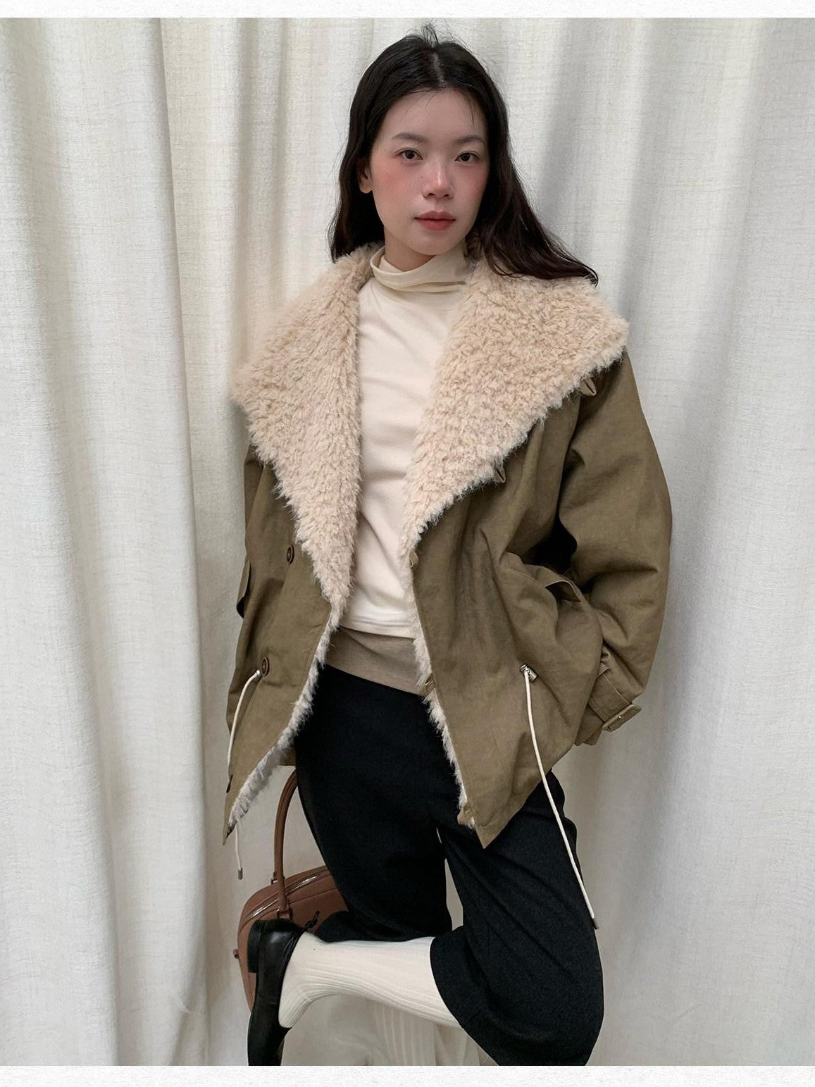 Dorydory Oversized Lapel Distressed Vintage Warm Women&