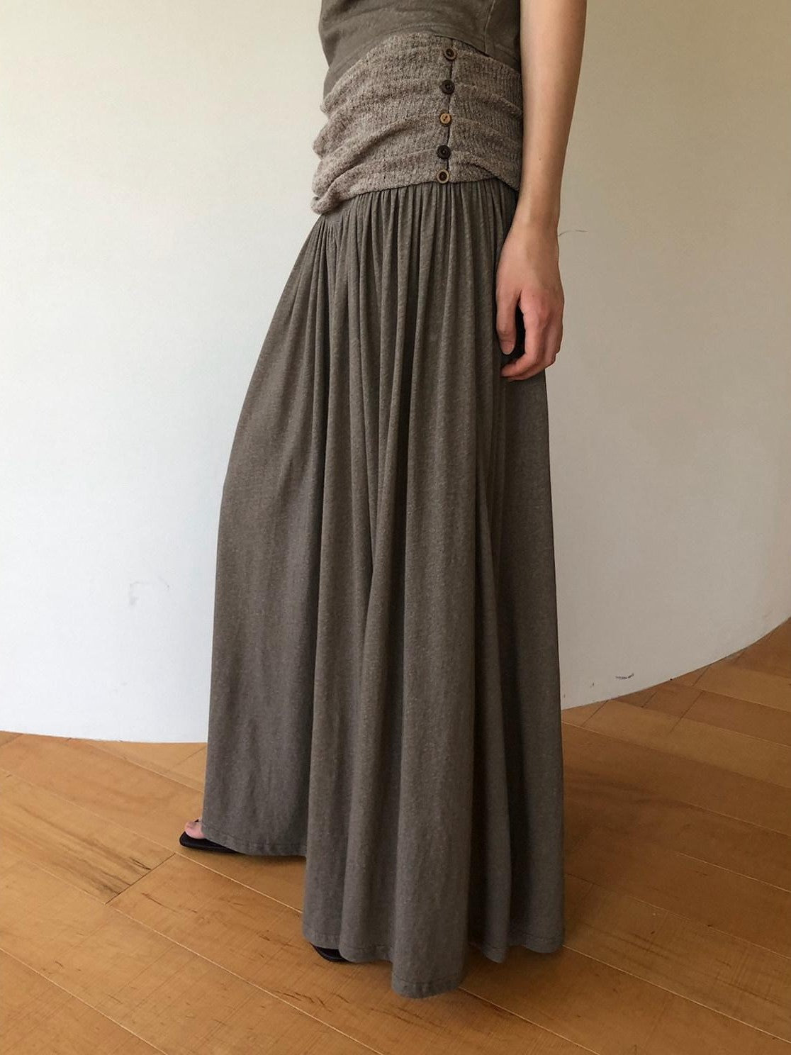 Dorydory Palm Oat Ruffle Hem High Waist Slim Wide Leg Women&