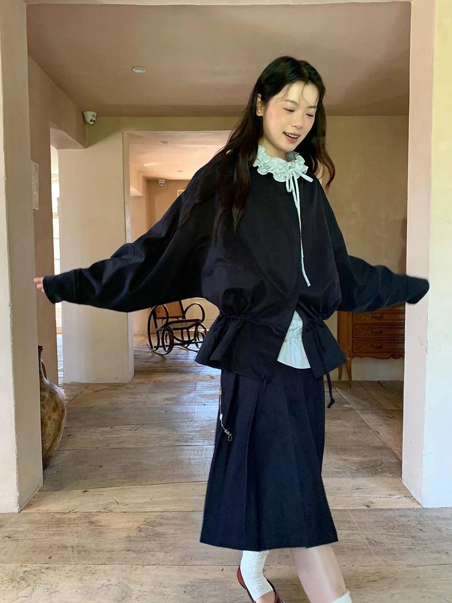 Pleated Side Pocket Midi Skirt