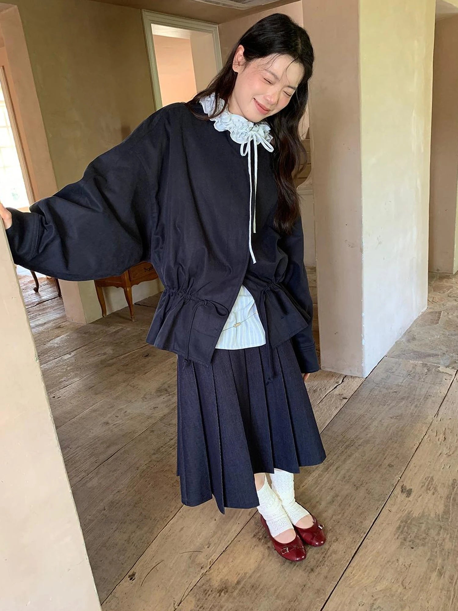 Pleated Side Pocket Midi Skirt