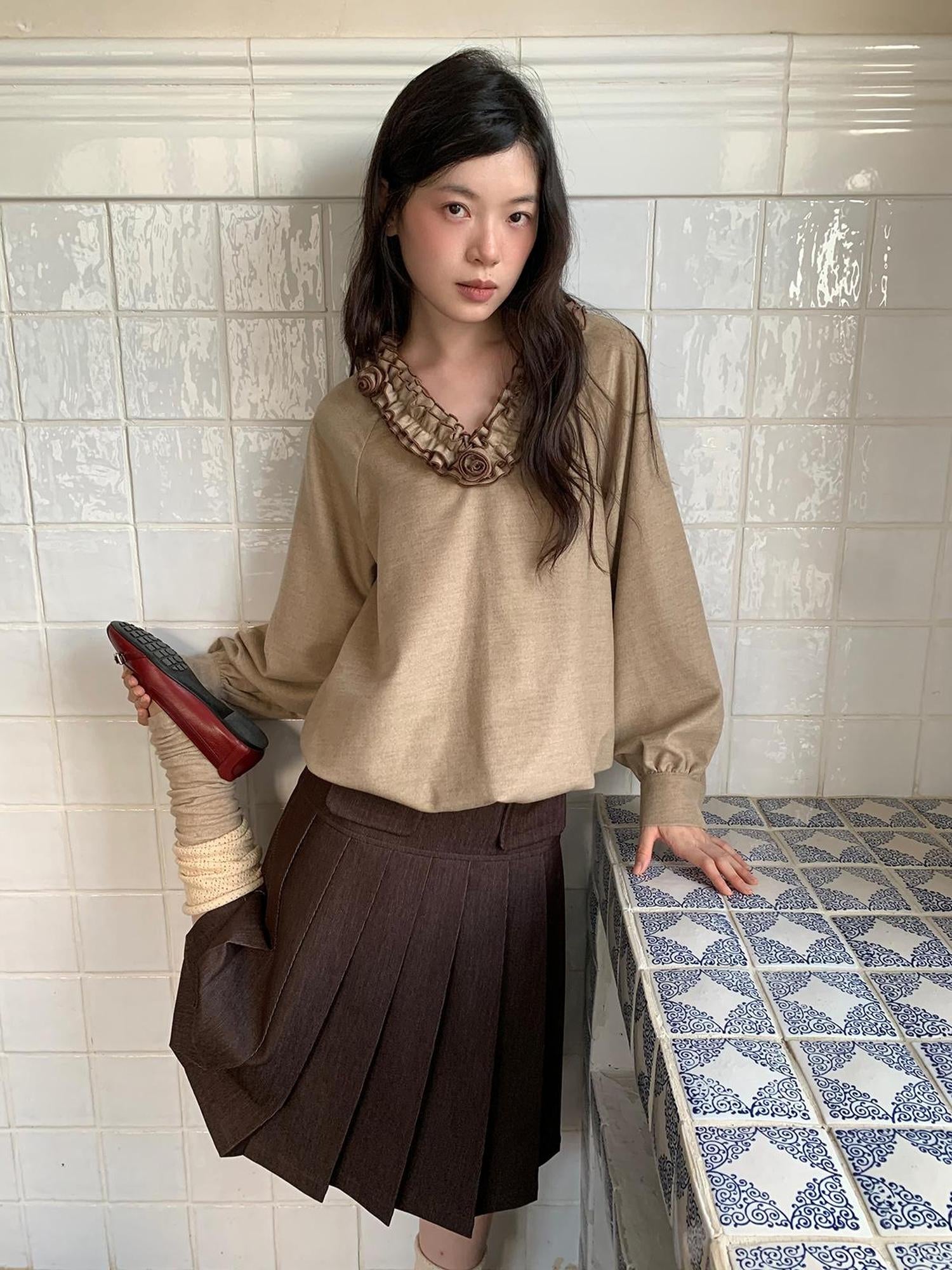 Dorydory Pleated Side Pocket Midi Skirt