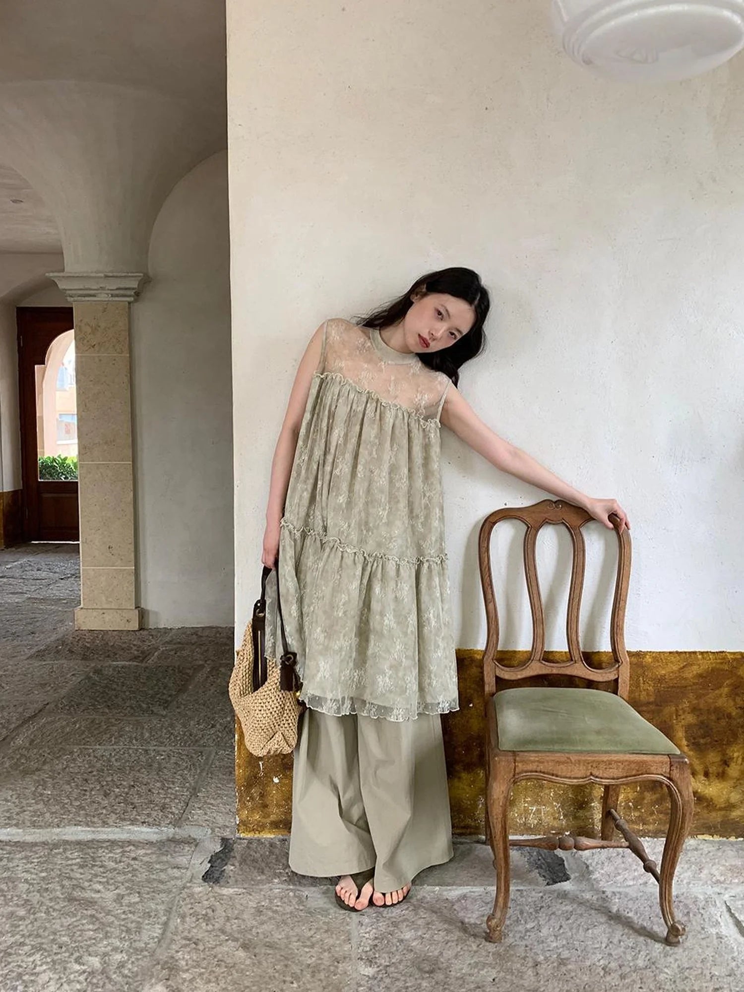 Relaxed Wide Leg Trousers In Soft Cotton Blend