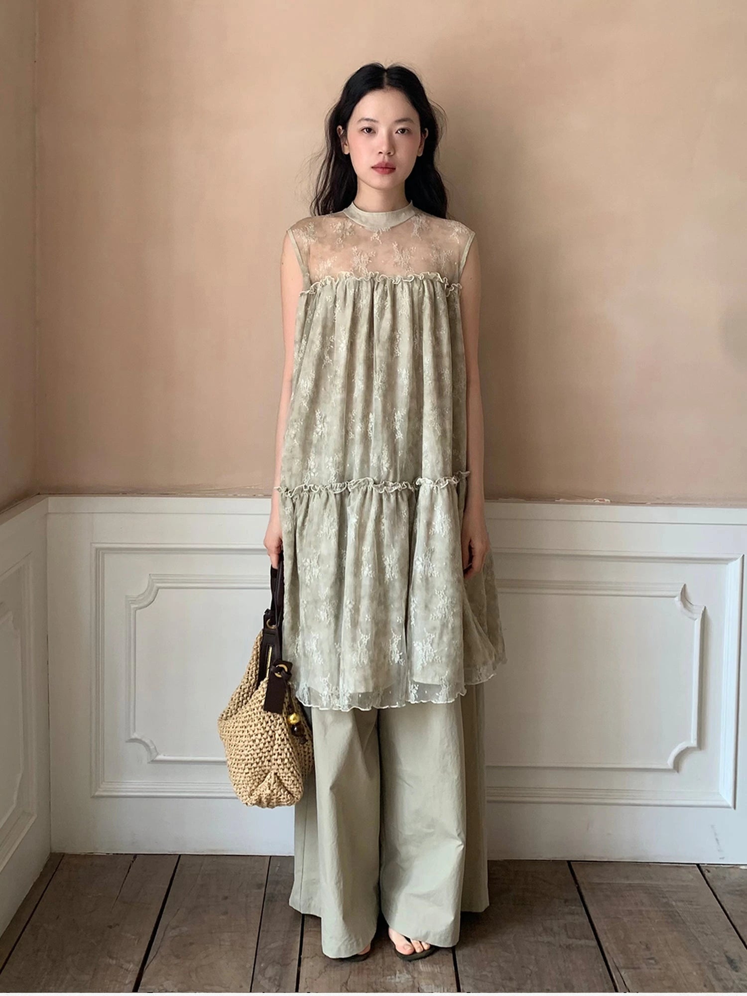 Relaxed Wide Leg Trousers In Soft Cotton Blend