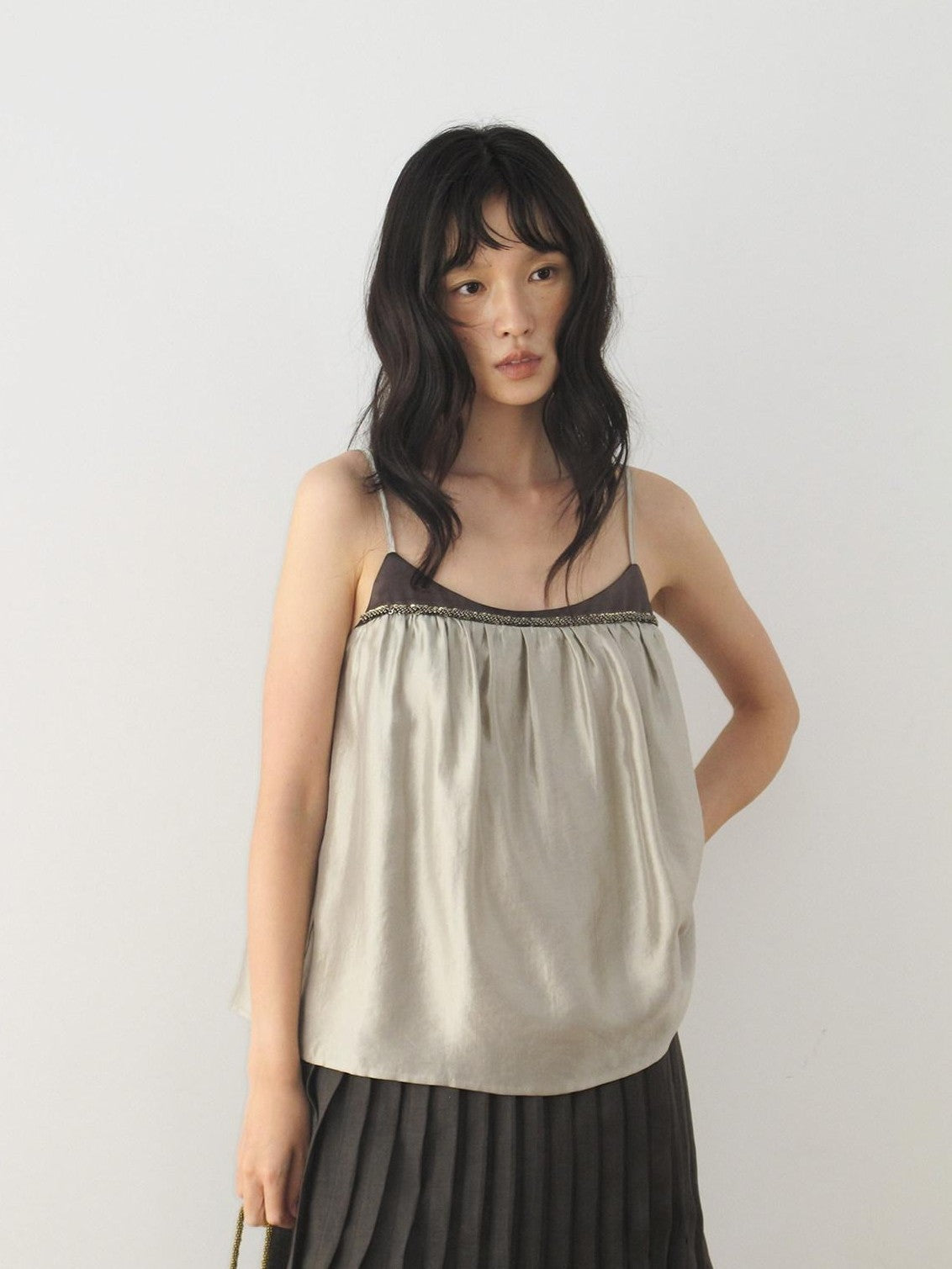 Dorydory Retro Brown Green Colorblock Beaded Oversized Women&