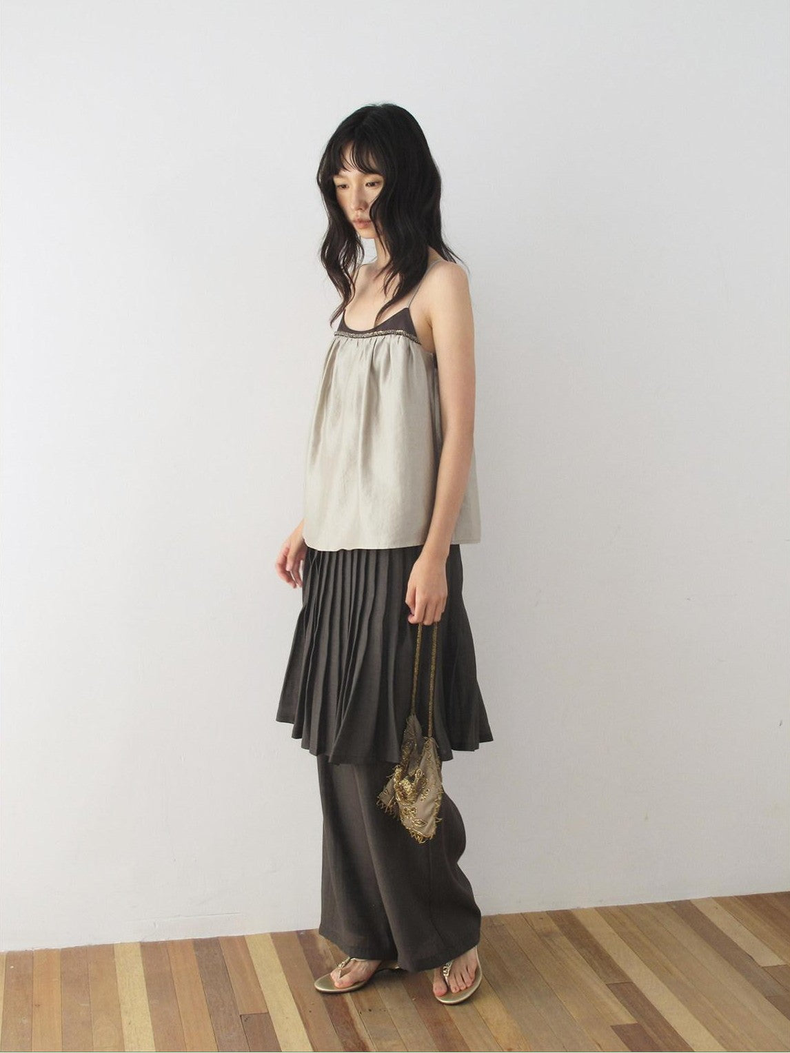 Dorydory Retro Brown Green Colorblock Beaded Oversized Women&