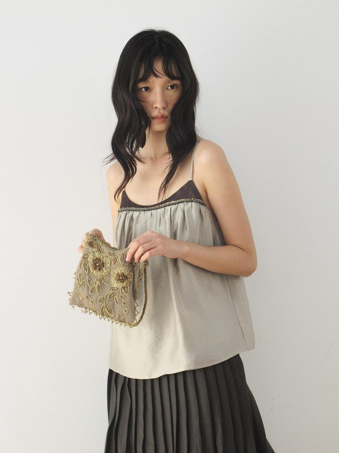 Dorydory Retro Brown Green Colorblock Beaded Oversized Women&