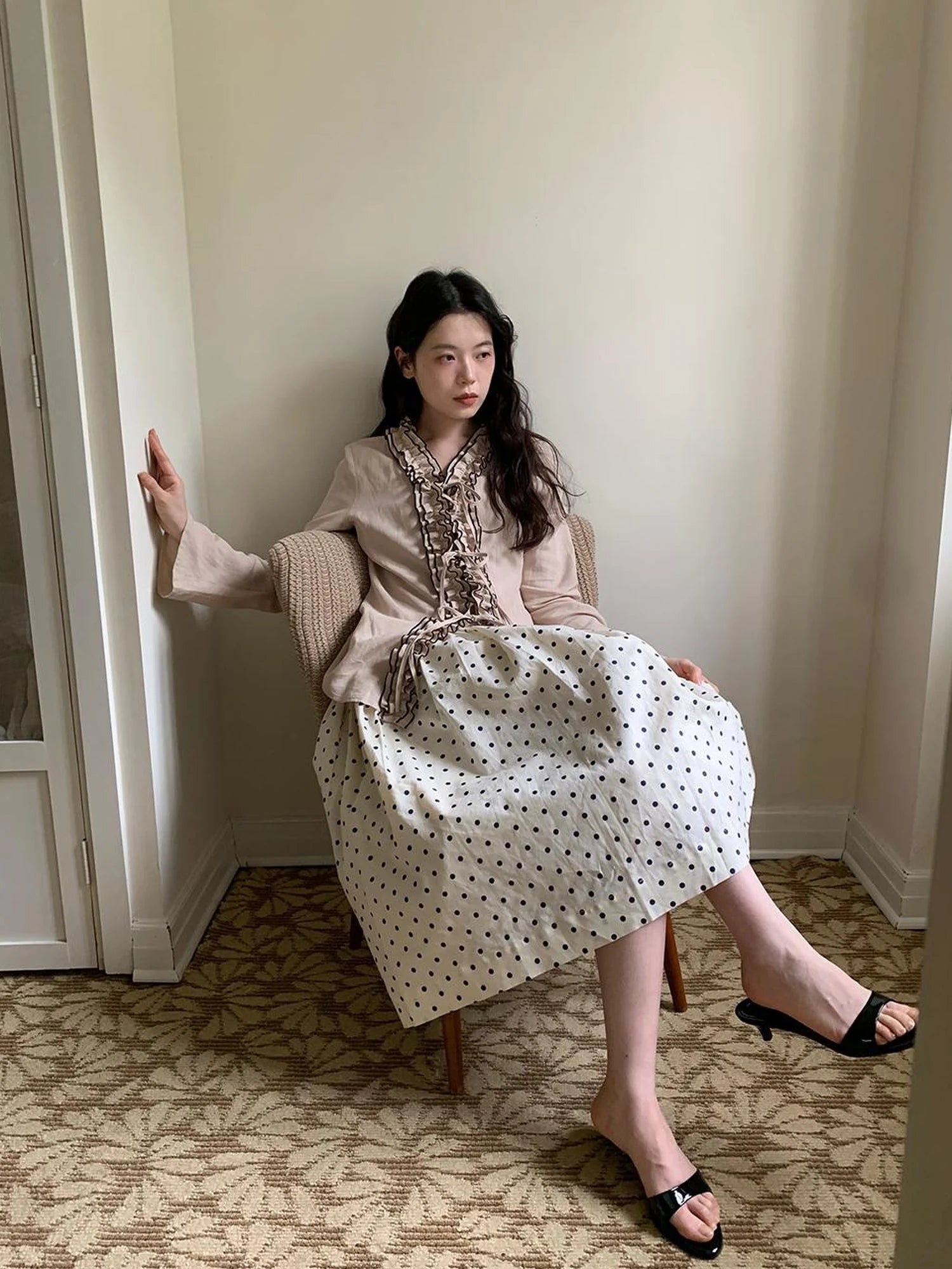 Retro Dot A Line Midi Skirt For Pear Shape