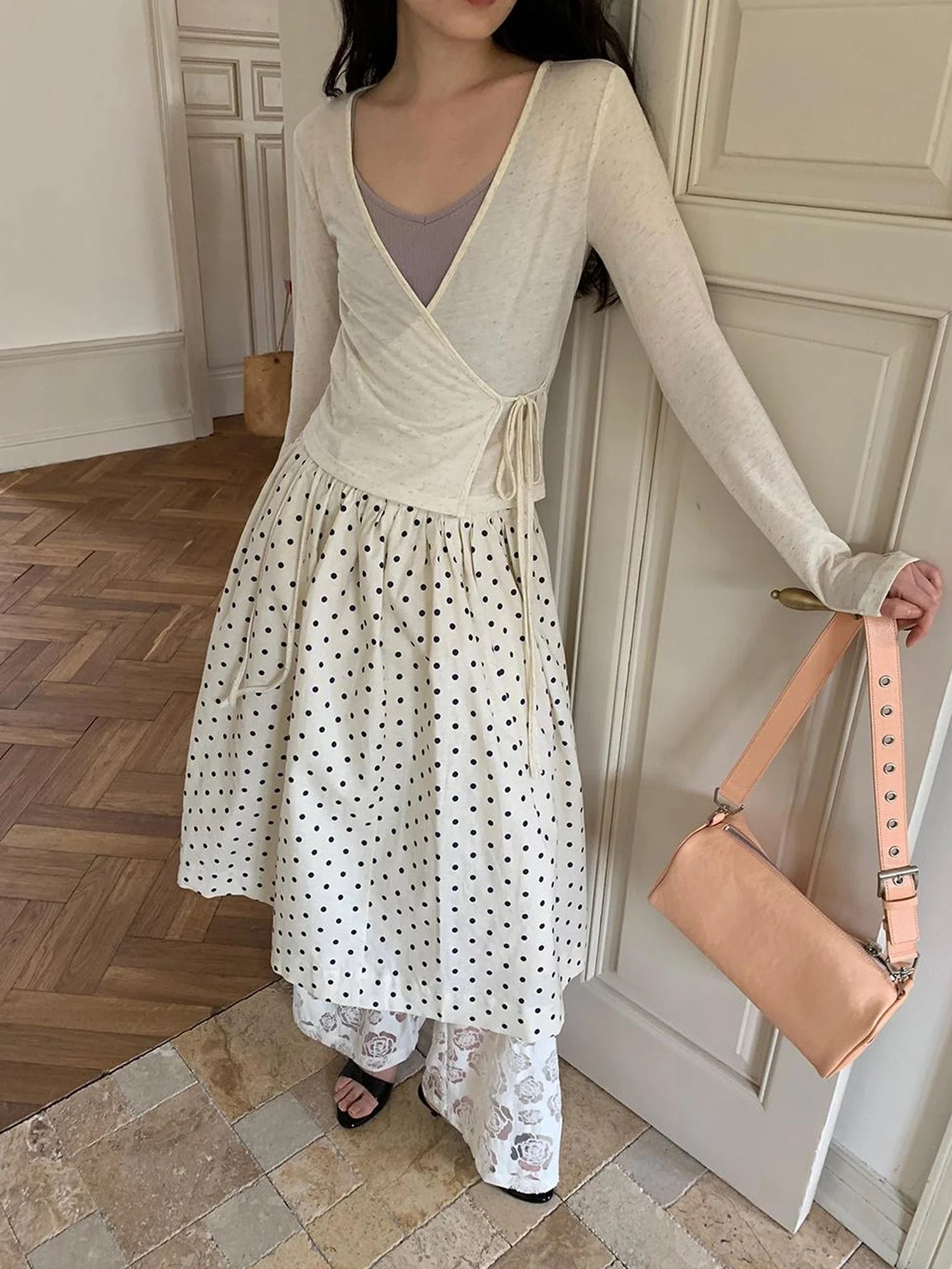 Retro Dot A Line Midi Skirt For Pear Shape