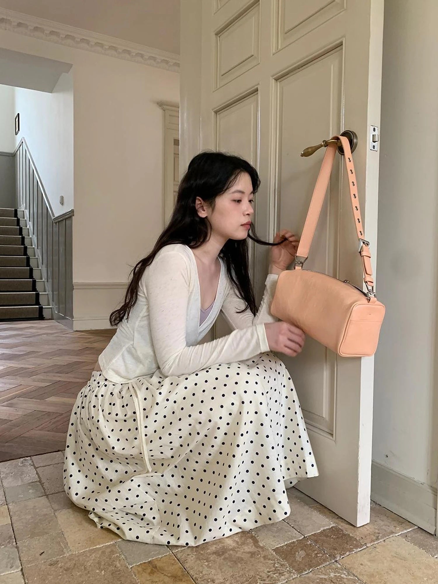 Retro Dot A Line Midi Skirt For Pear Shape