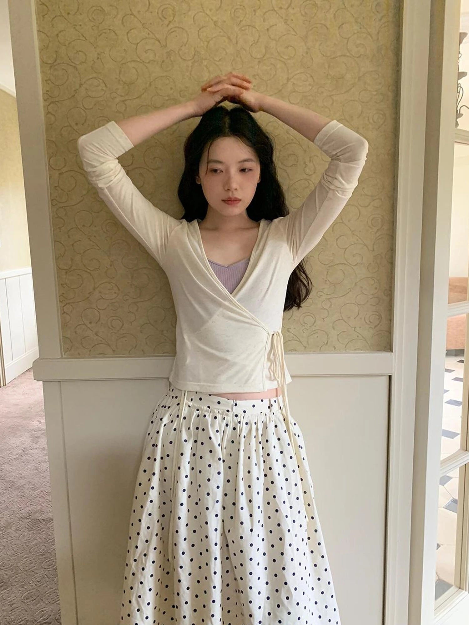 Retro Dot A Line Midi Skirt For Pear Shape