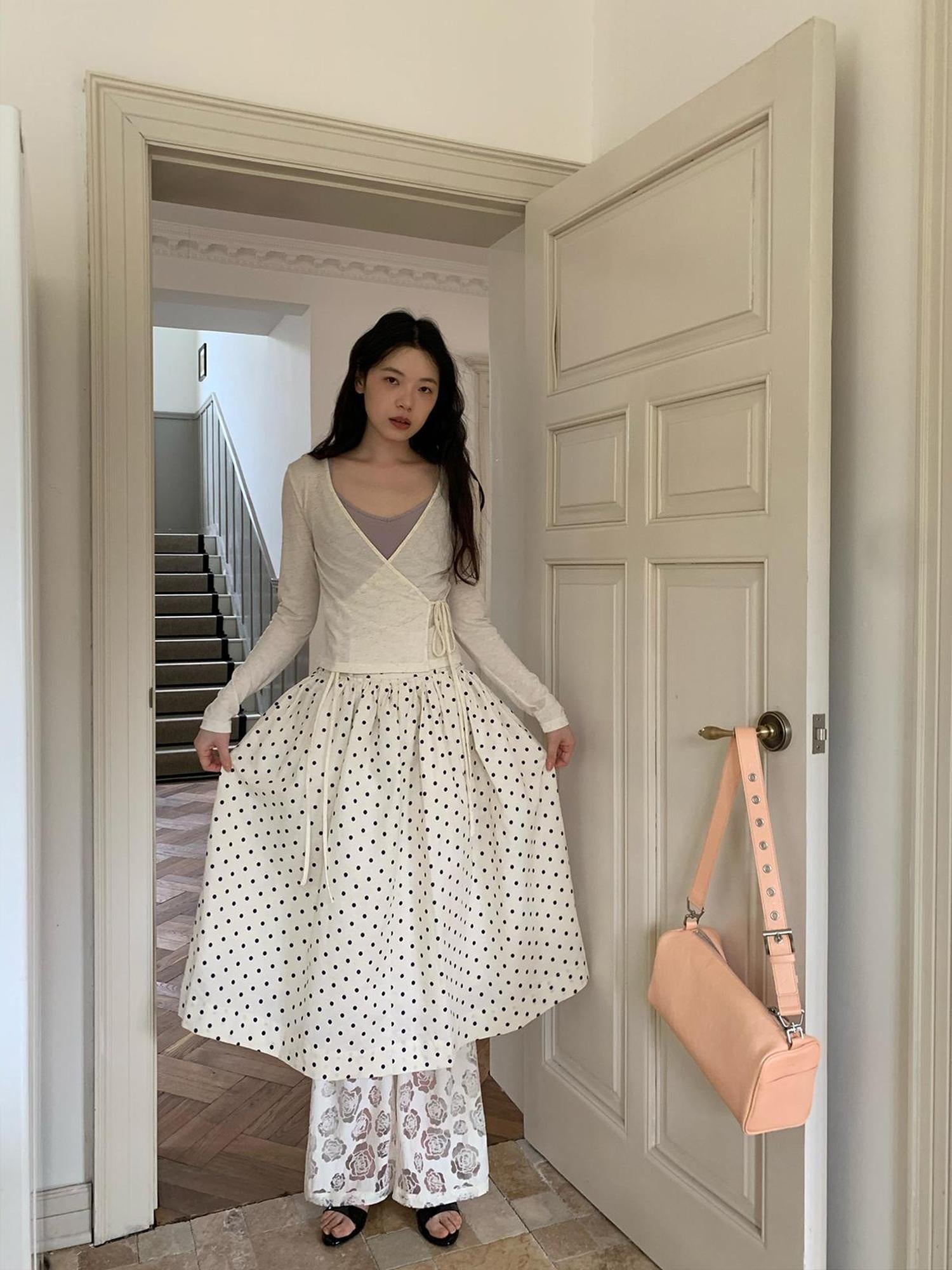 Dorydory Retro Dot A Line Midi Skirt For Pear Shape
