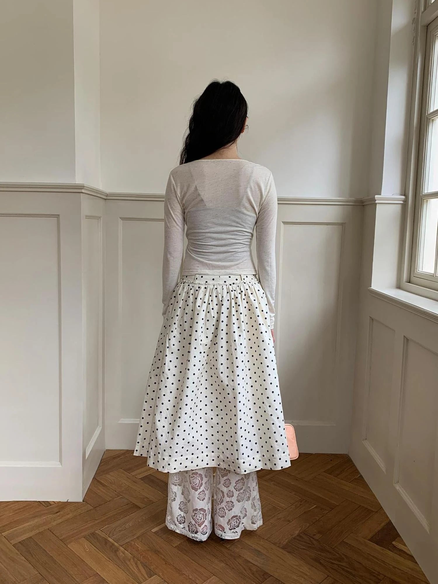 Retro Dot A Line Midi Skirt For Pear Shape