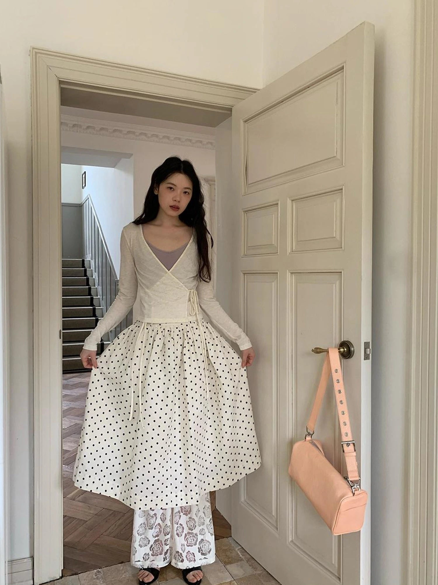 Retro Dot A Line Midi Skirt For Pear Shape