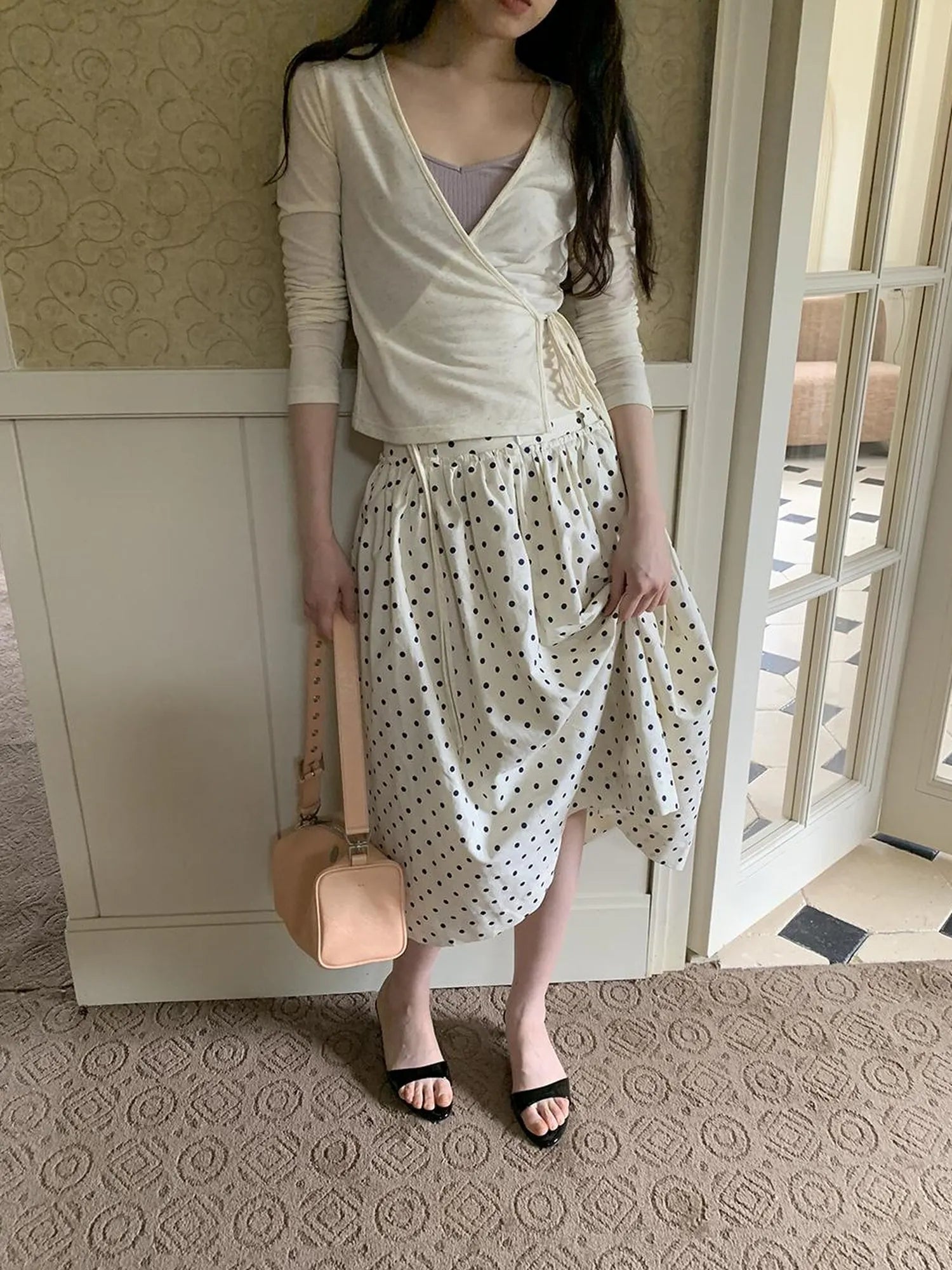 Retro Dot A Line Midi Skirt For Pear Shape