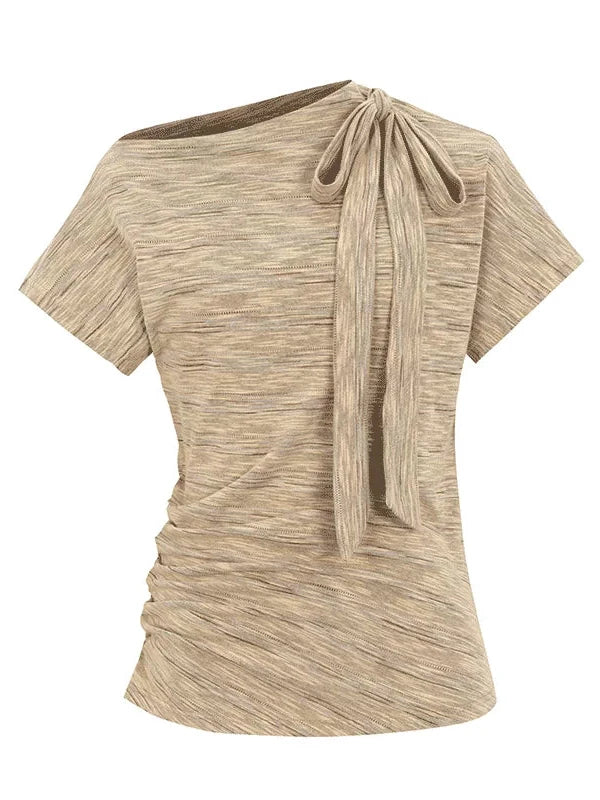 Retro Off Shoulder Bow Knit Tee