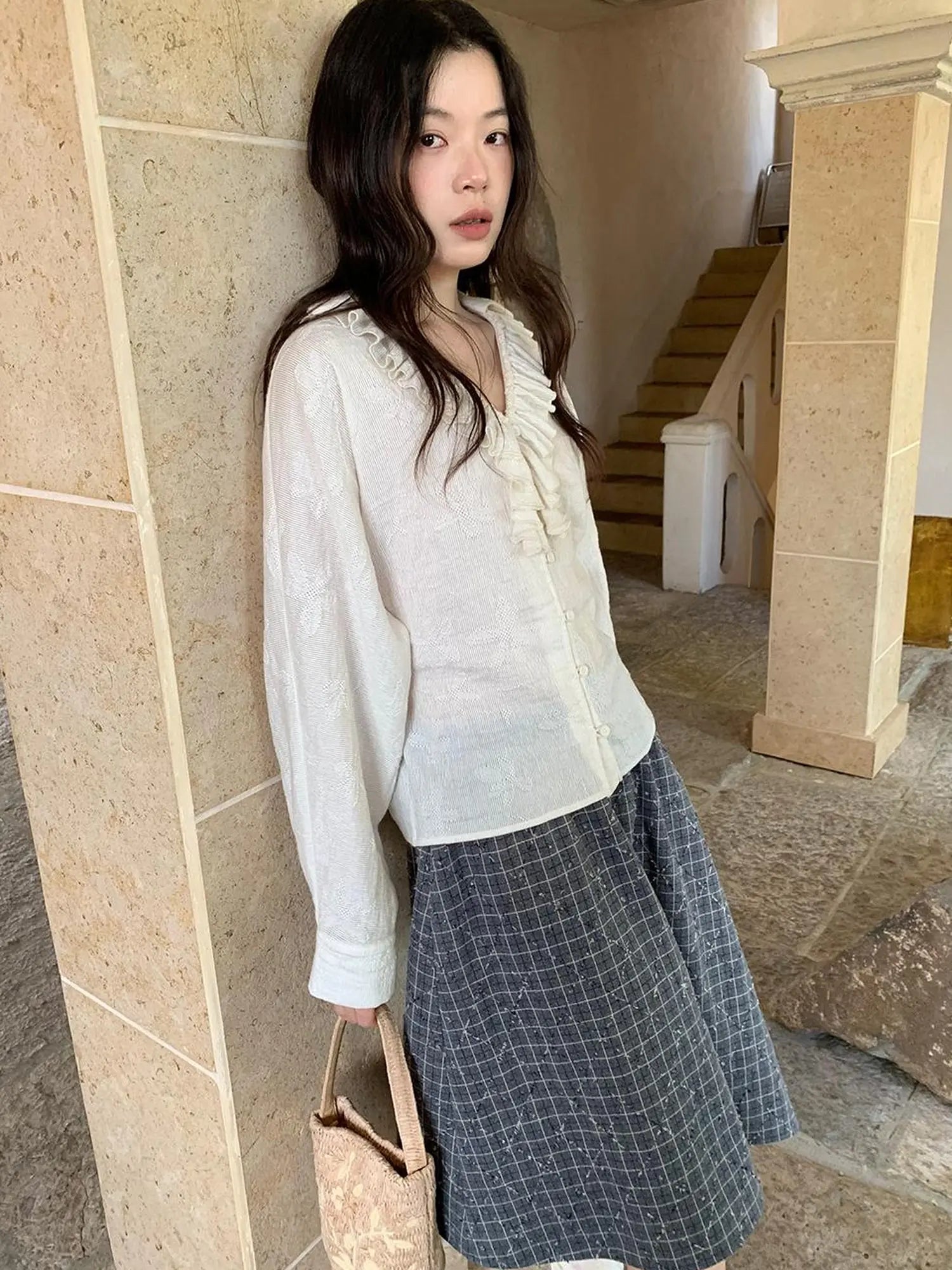 Retro Plaid A Line Midi Skirt With Asymmetrical Hem