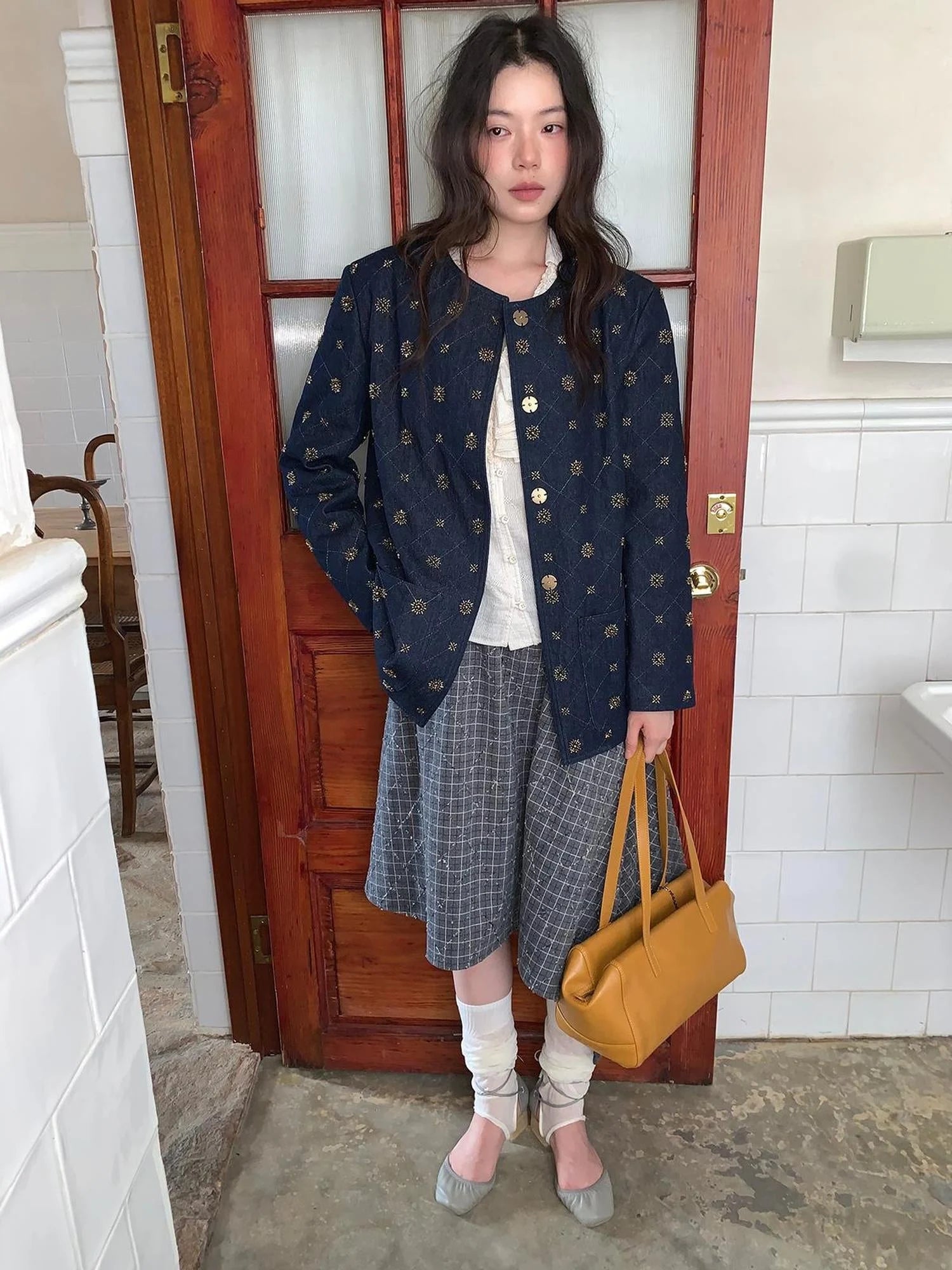 Retro Plaid A Line Midi Skirt With Asymmetrical Hem