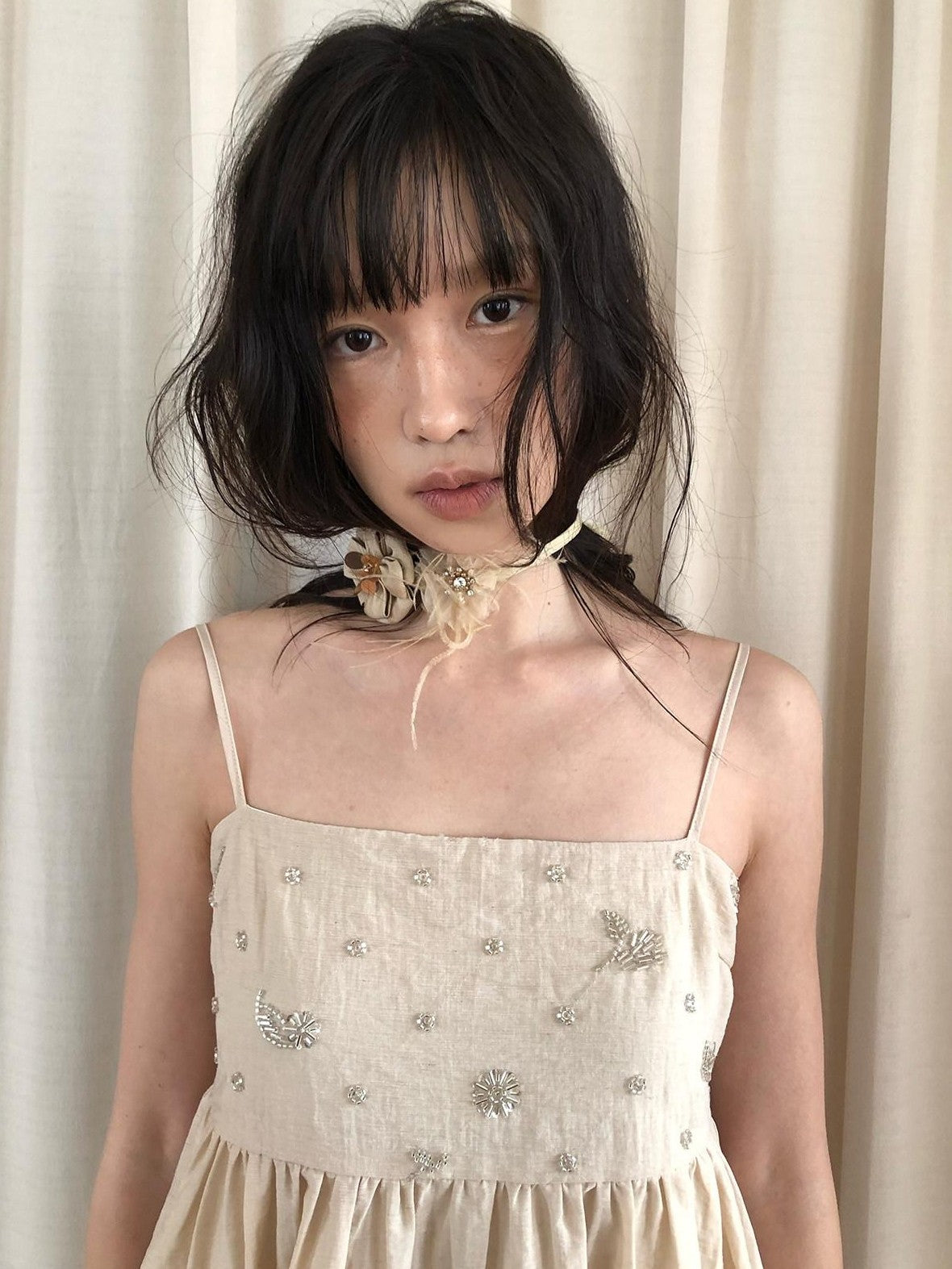 Dorydory Sage Green Beaded Handmade Floral Choker Convertible Women&
