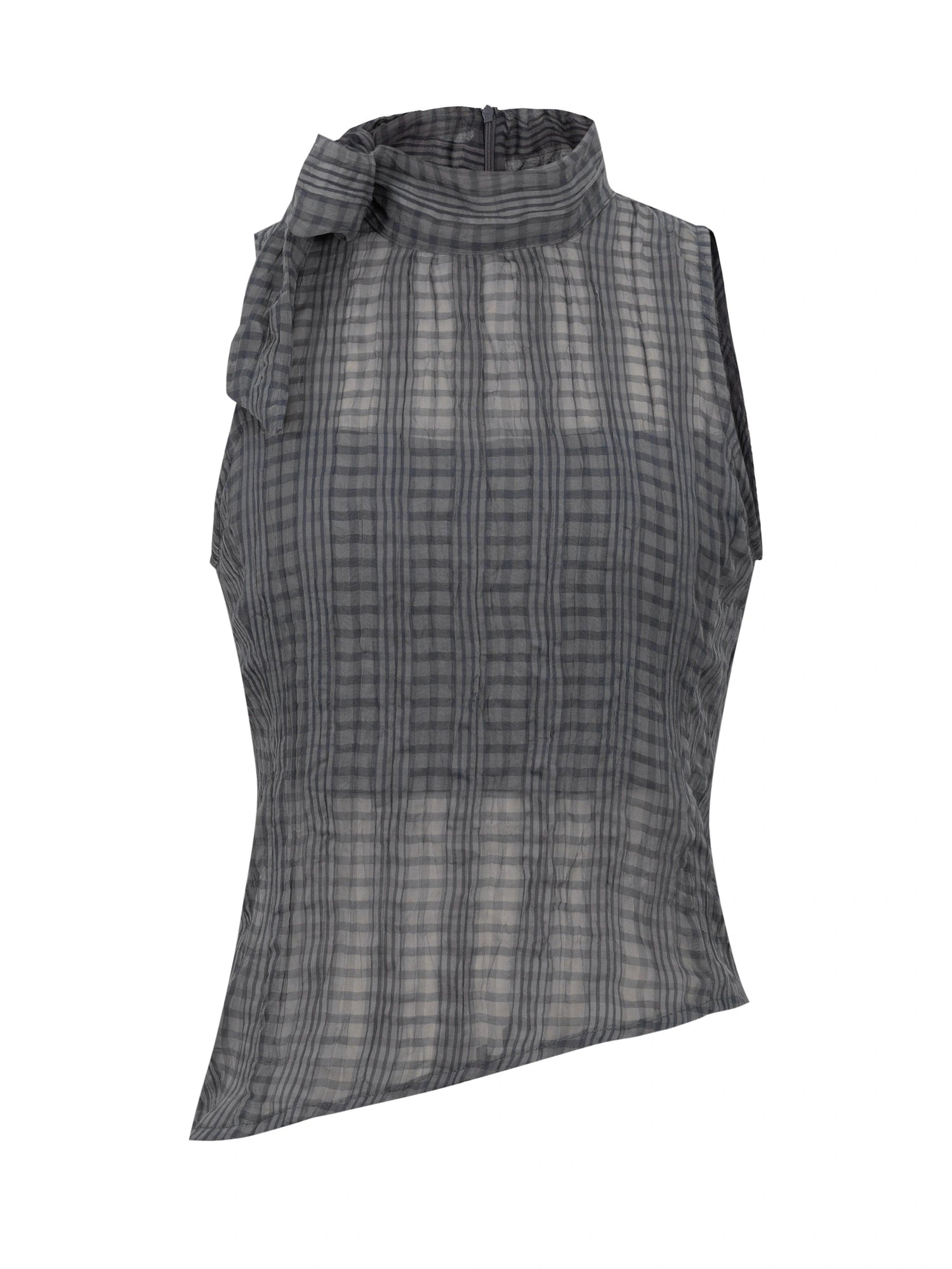 Sheer Checked High Neck Sleeveless Vest