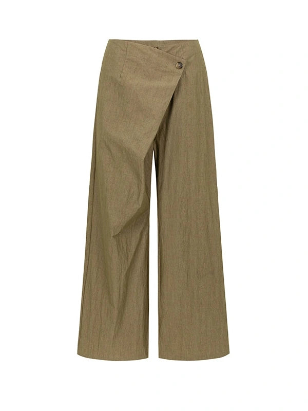 Slant Placket Wide Leg Paper Touch Trousers