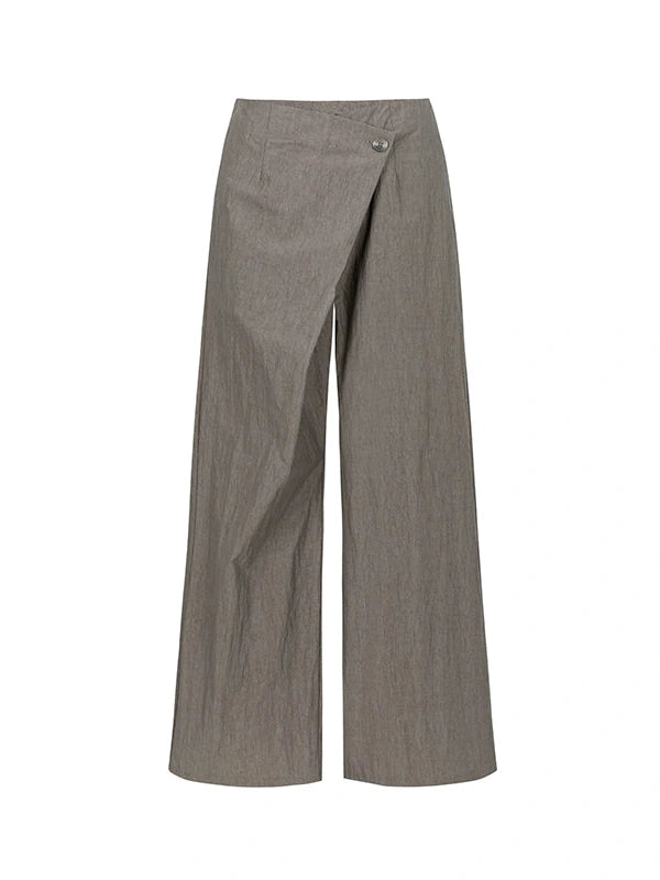 Slant Placket Wide Leg Paper Touch Trousers