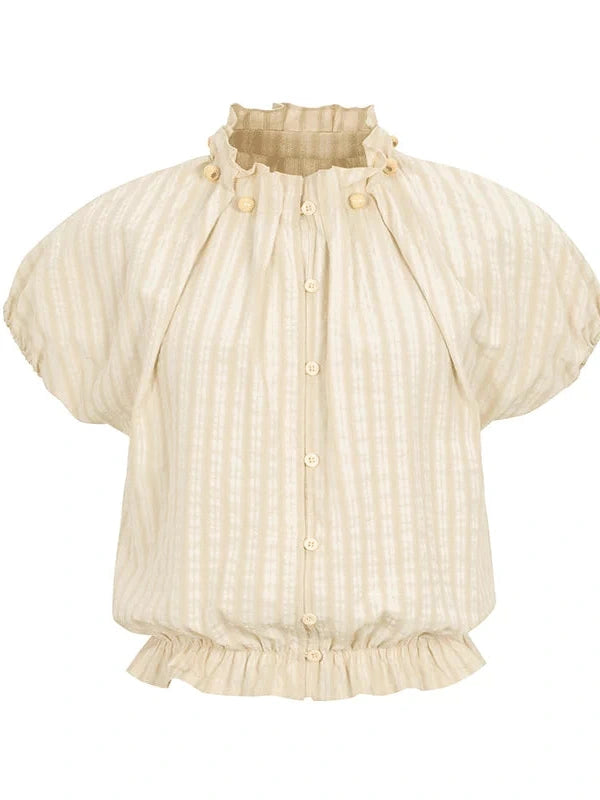 Striped Floral Bloom Short Sleeve Blouse