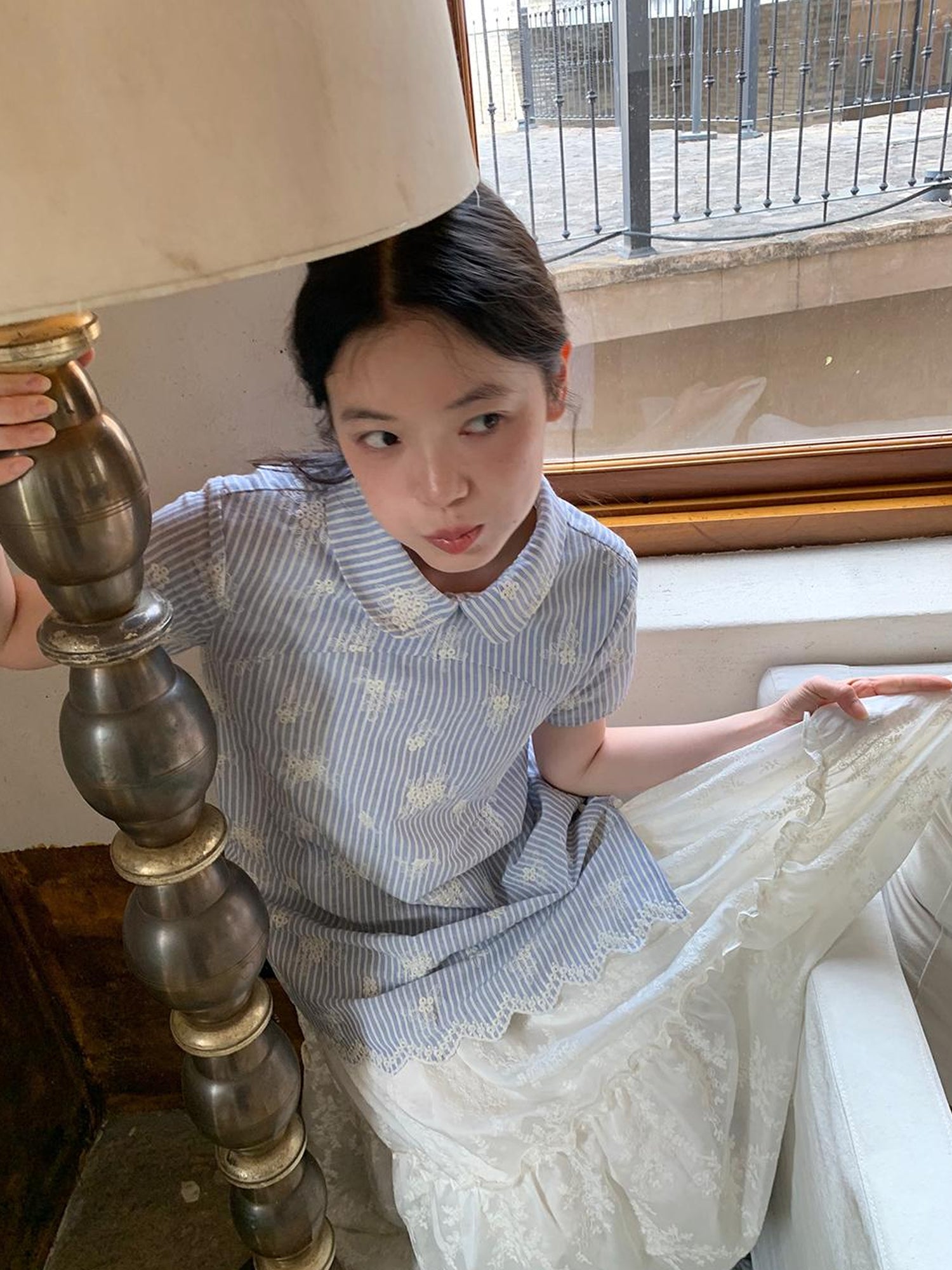 Dorydory Striped Jacquette Cheongsam V-neck Dress
