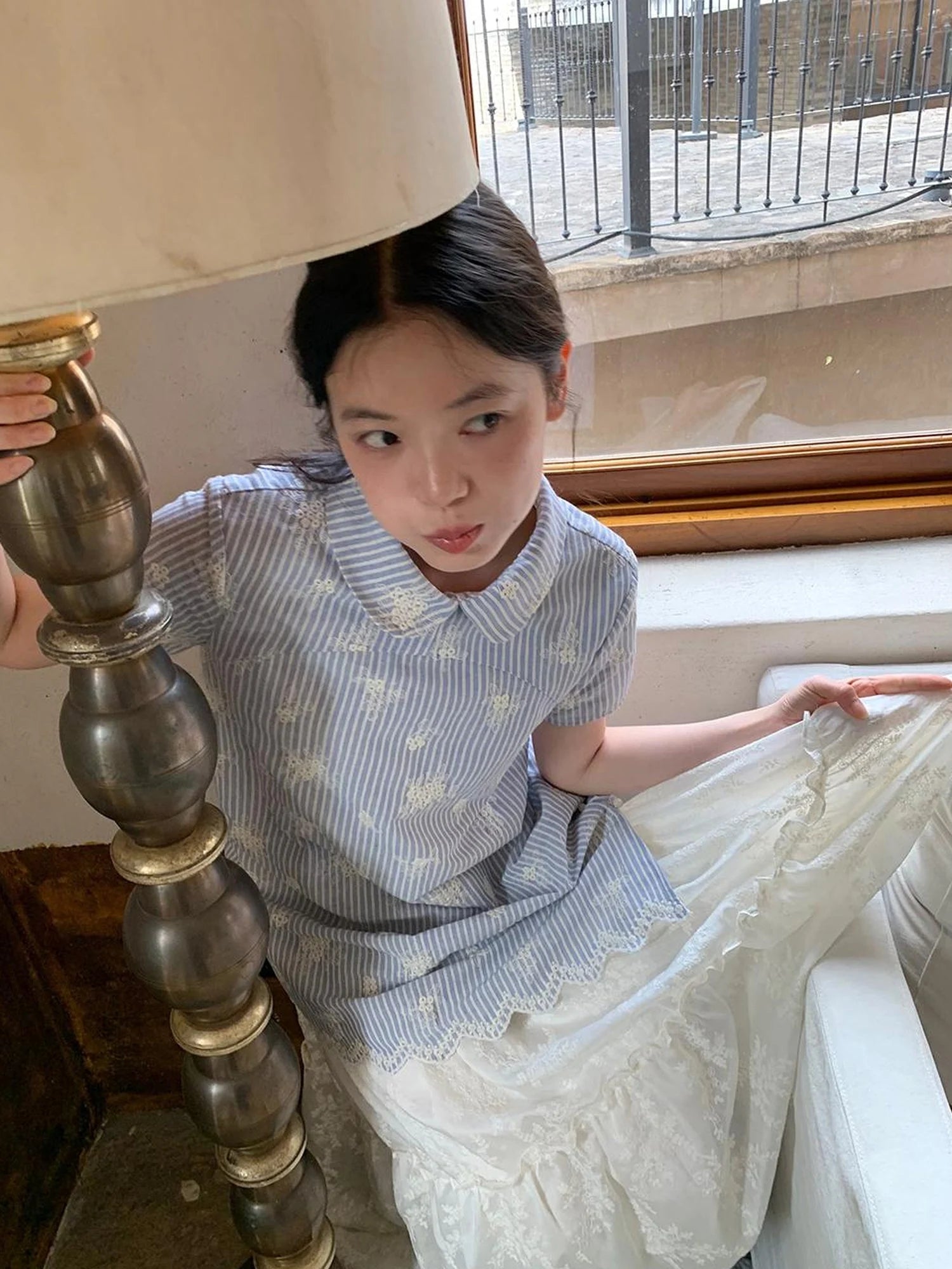 Striped Jacquette Cheongsam V-neck Dress