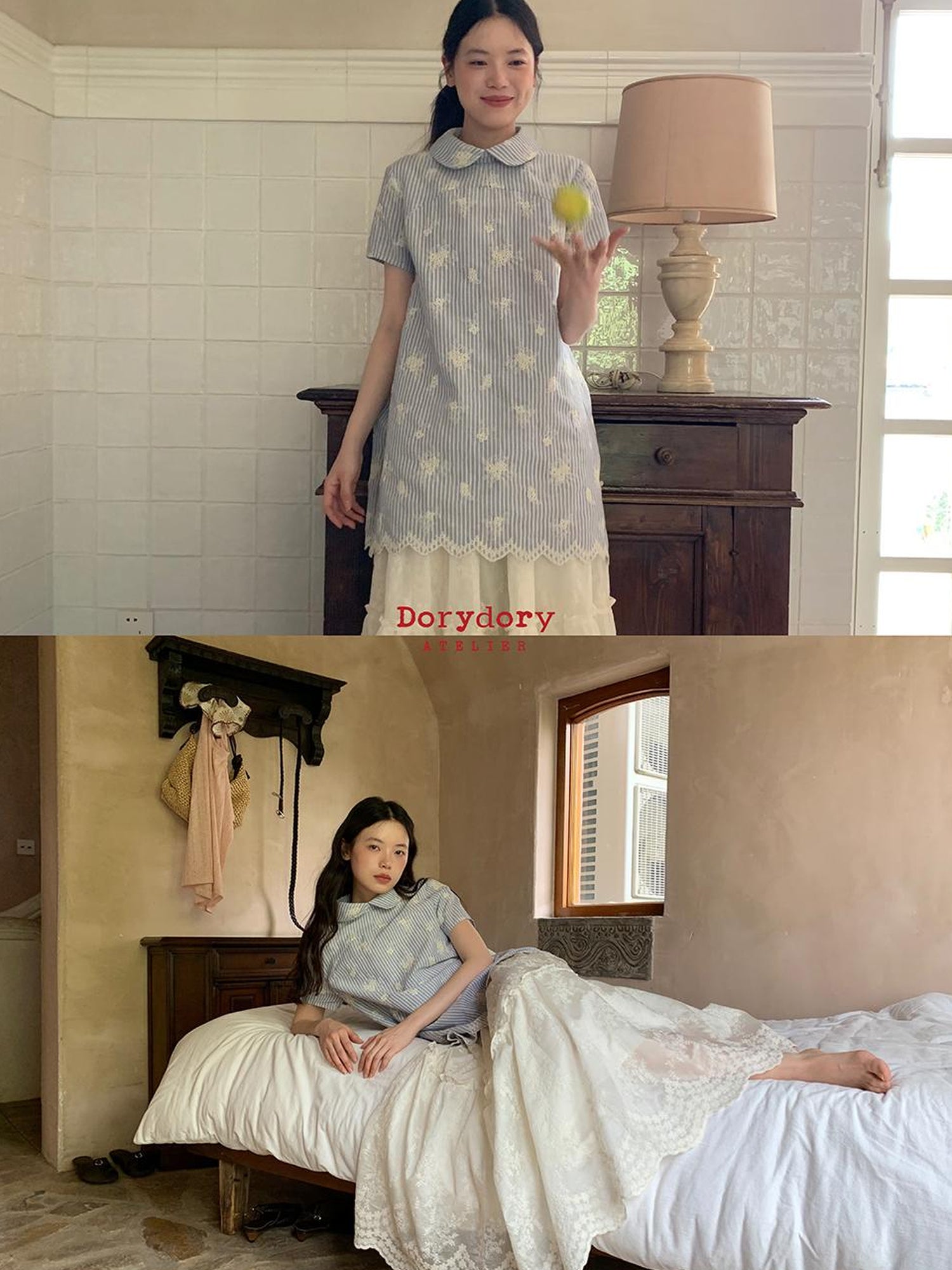 Dorydory Striped Jacquette Cheongsam V-neck Dress