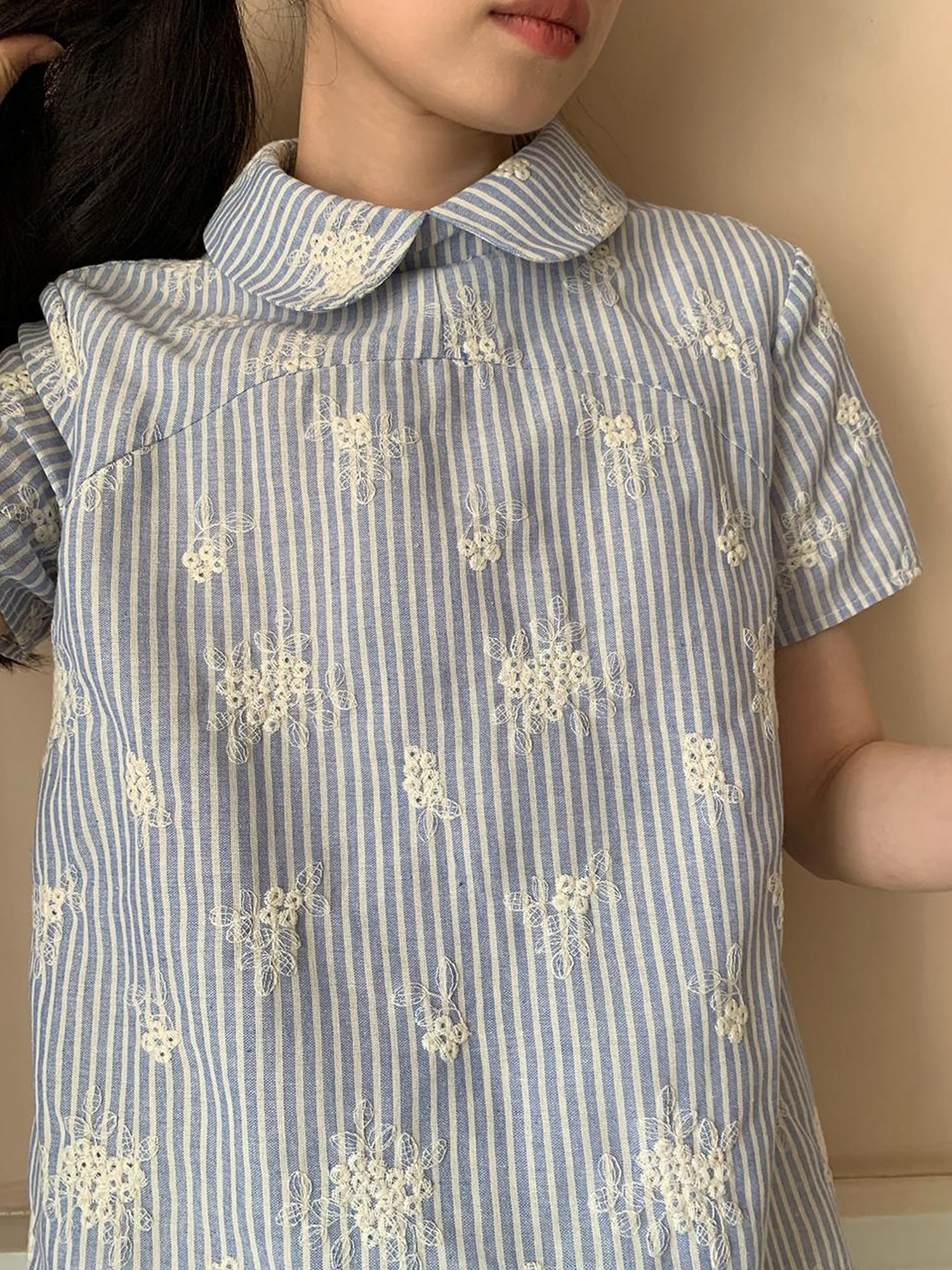Dorydory Striped Jacquette Cheongsam V-neck Dress