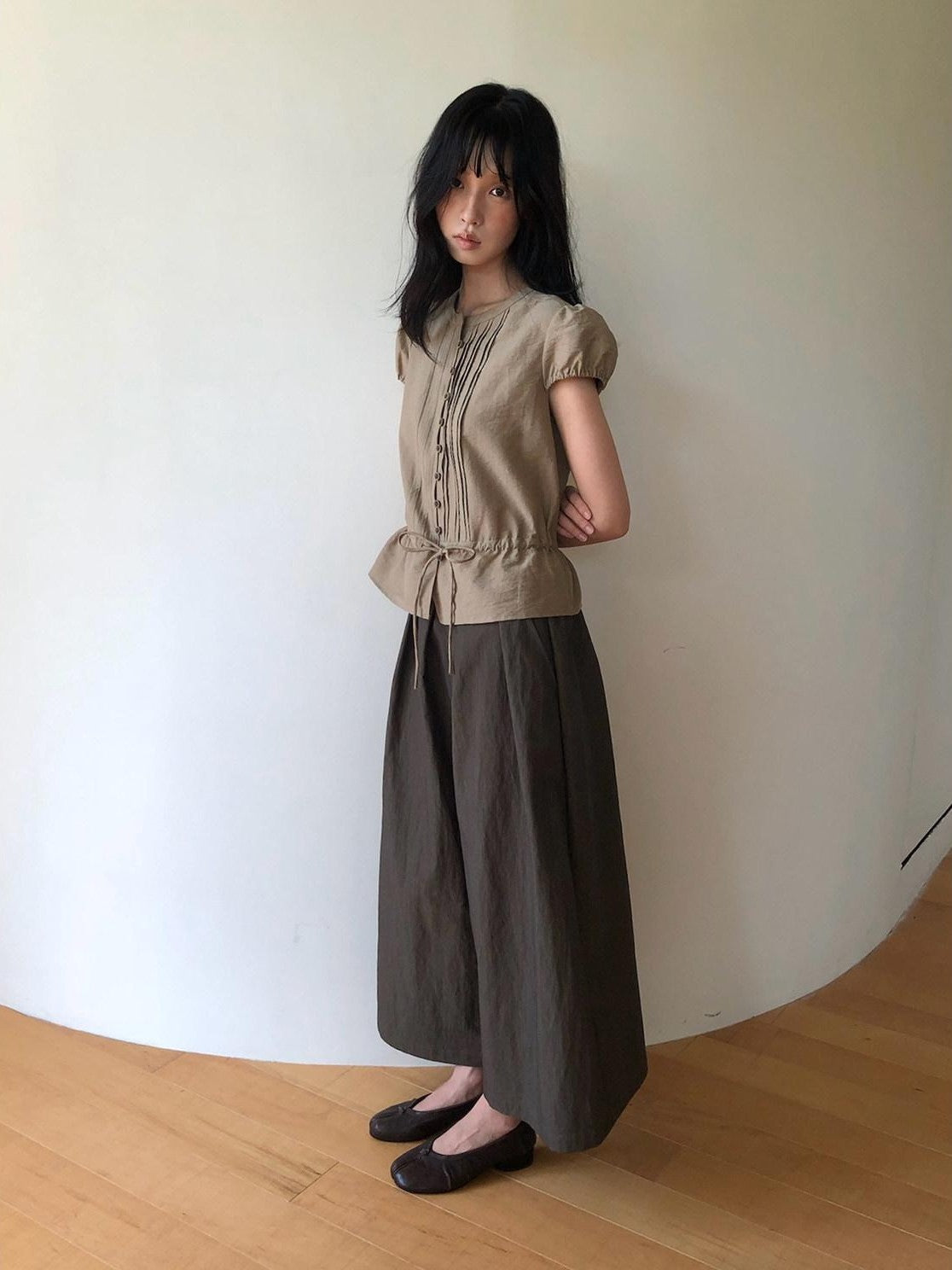 Dorydory Striped Puff Sleeve Tie Waist Slim Fit Women&