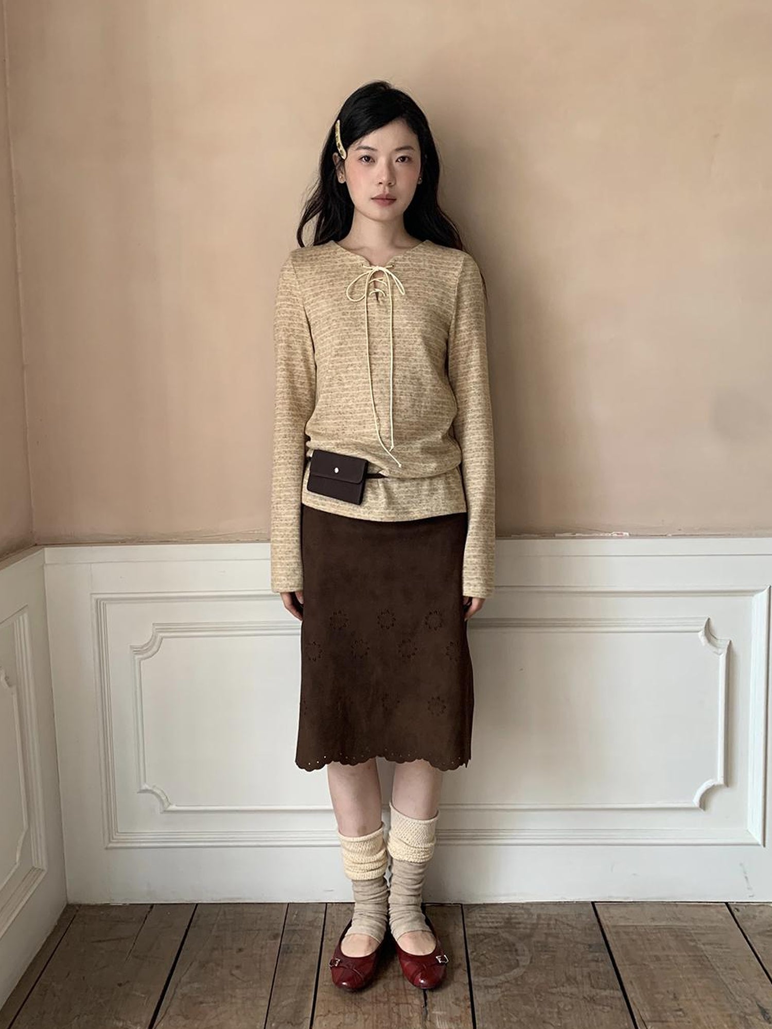 Dorydory Striped Ribbed Knit T-shirt With Tie Detail