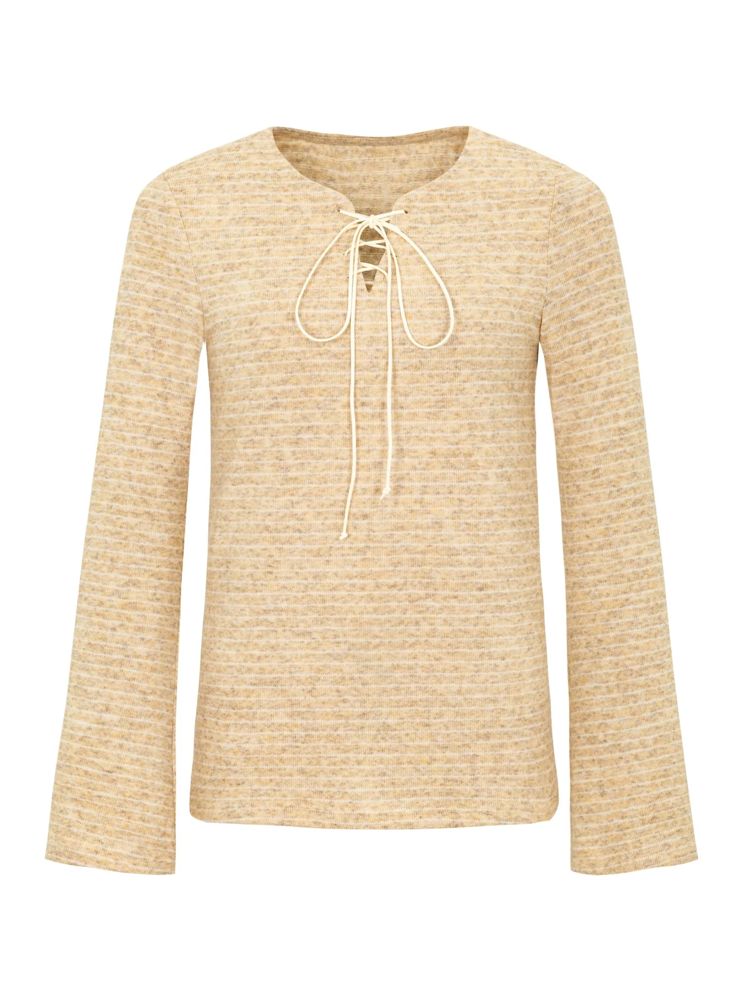 Striped Ribbed Knit T-shirt With Tie Detail