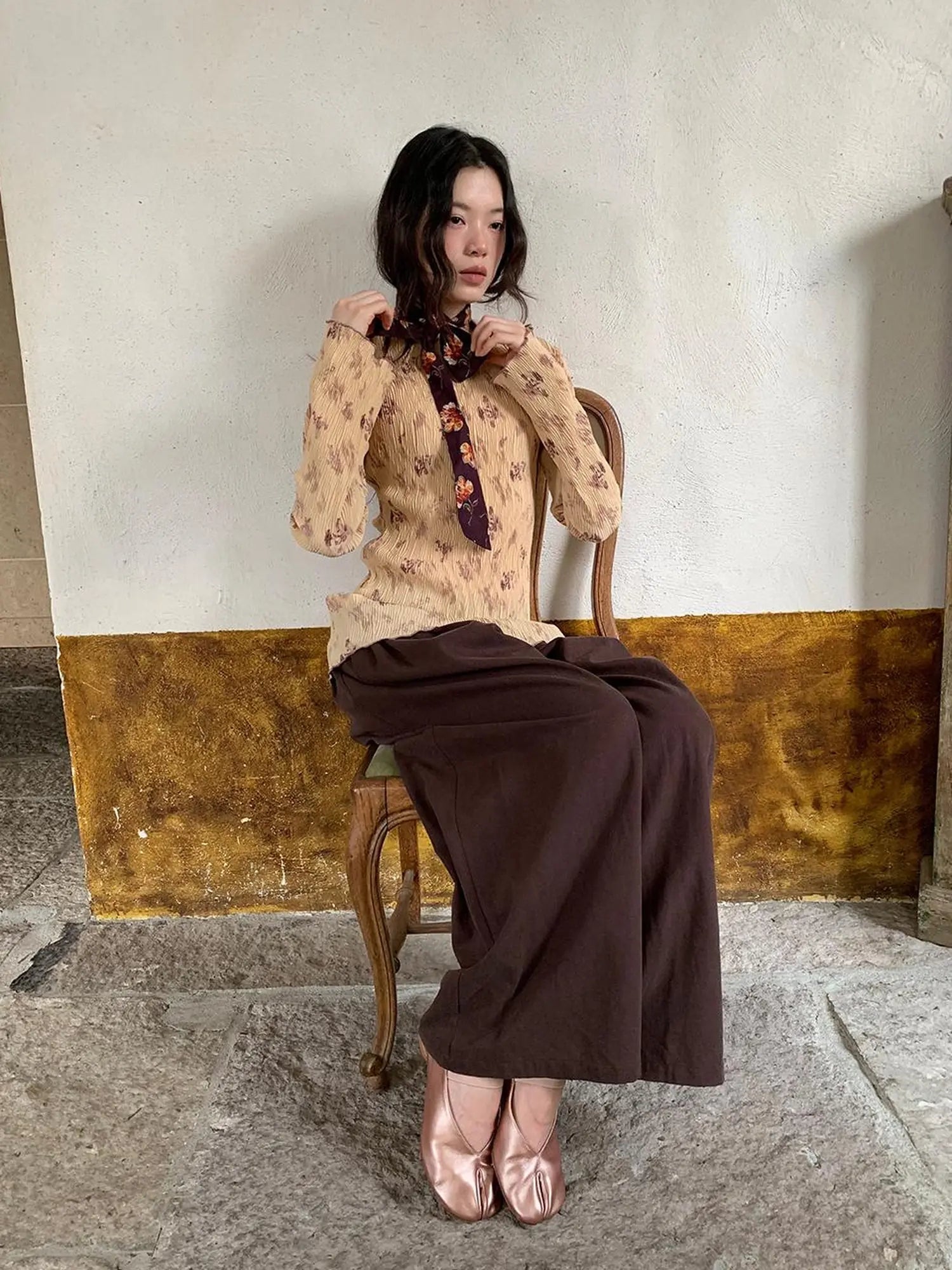 Tencel Cotton Wide Leg Trousers With Tuck Pleats