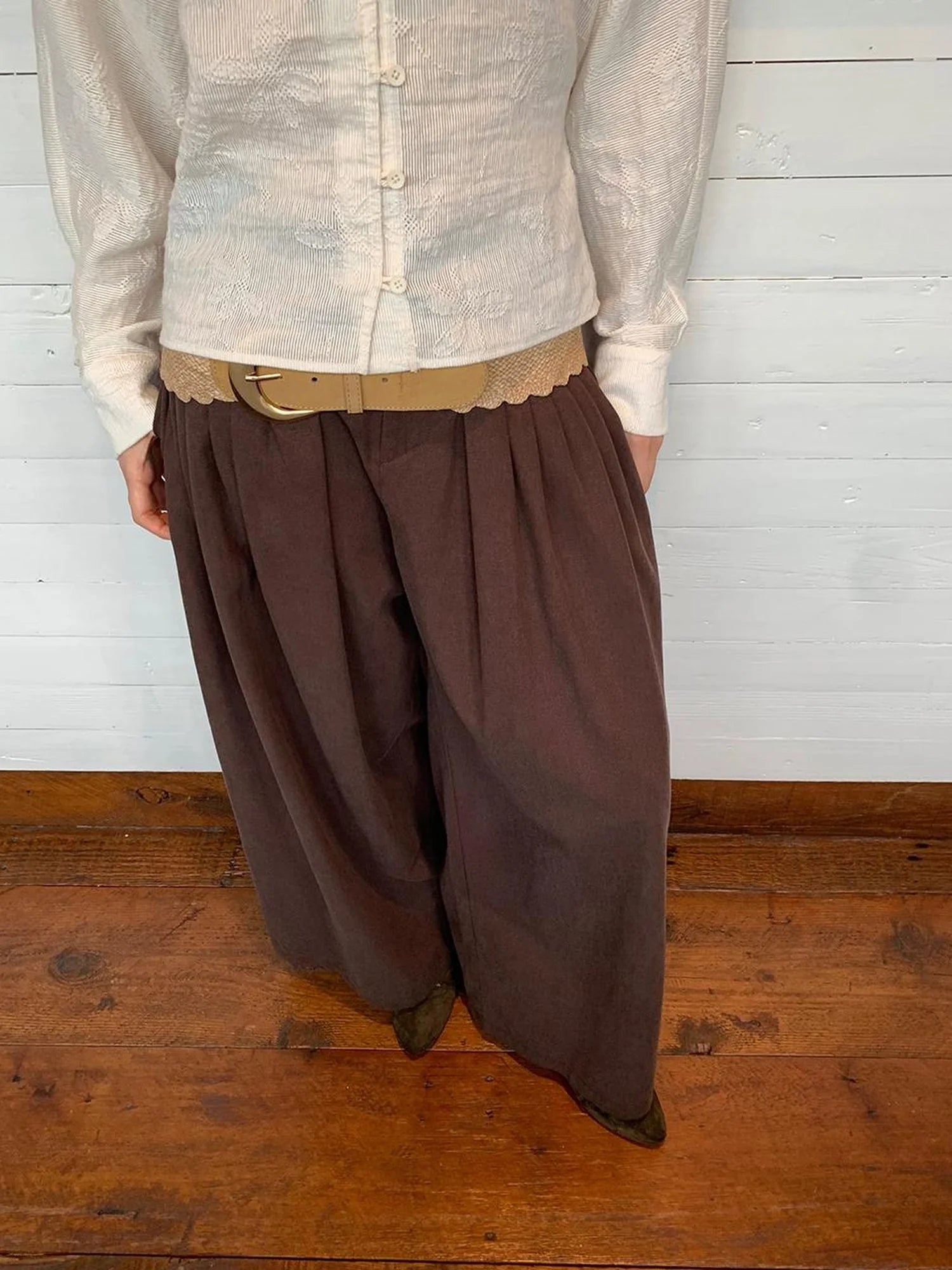 Tencel Cotton Wide Leg Trousers With Tuck Pleats
